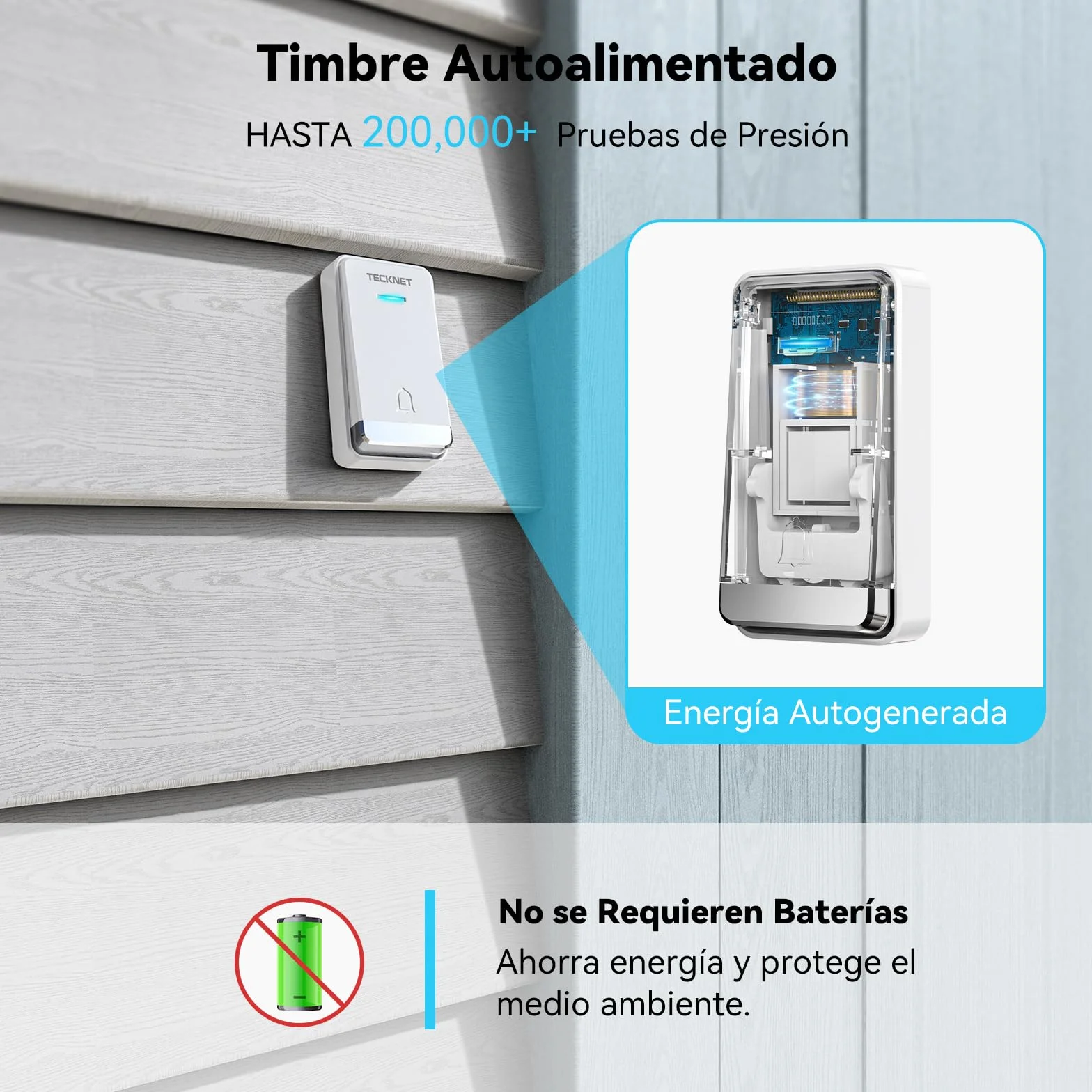 TECKNET Timbre Inalámbrico Impermeable para Puerta, 60 Melodías, 400M Distancia, 5 Niveles Volumen