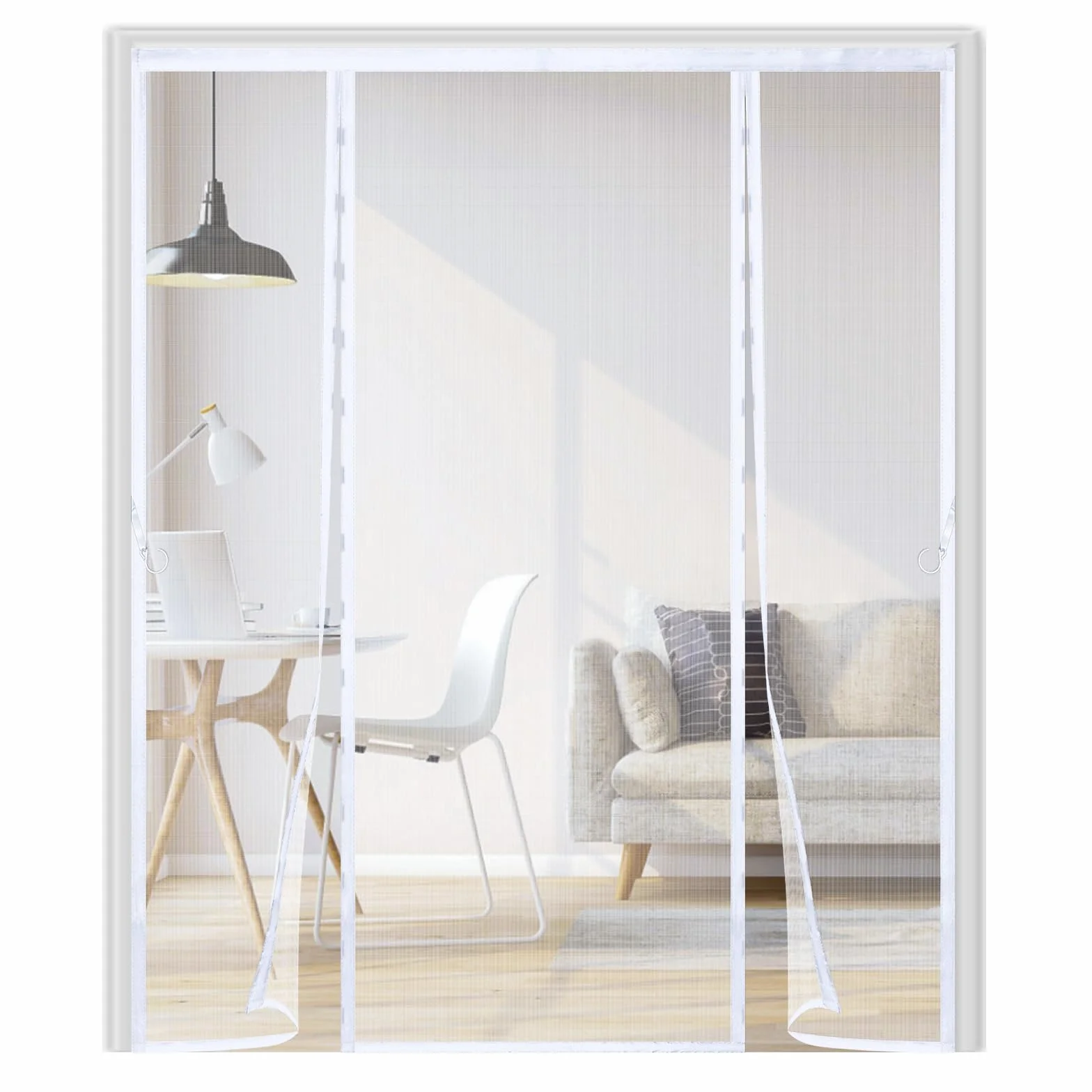 Mosquitera Puerta Magnética 150x200cm,Doble Apertura Lateral, Cierre Automático sin Huecos, Cortina Mosquitera para Puerta Corredera, Balcón y Terraza, Fácil Instalación, Blanco