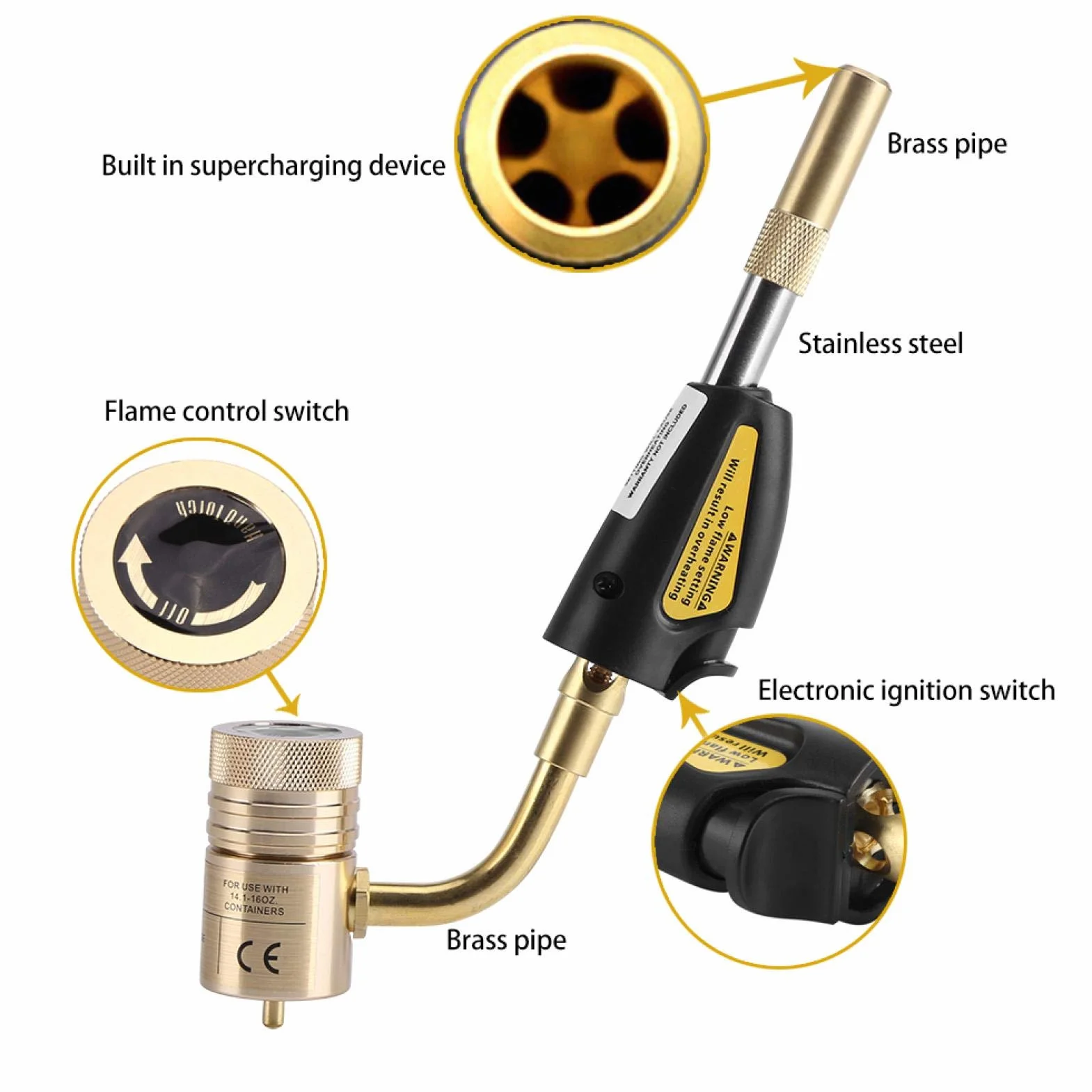 antorcha de Gas, Cabezal de Llama, Antorcha Turbo de Autoencendido, Soldadura Fuerte de Propano, Herramienta para Soldar y Fontanería, Aire Acondicionado