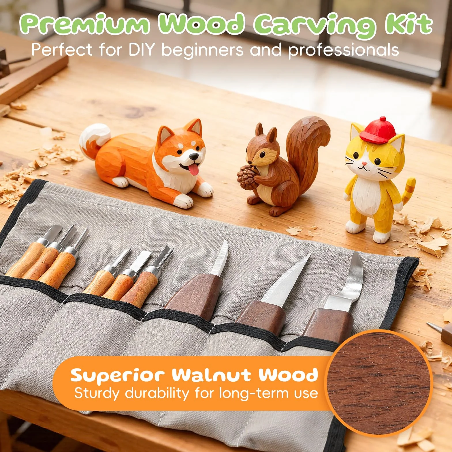 Housolution Kit de Tallado en Madera con Bolsa de Transporte, 29PCS Herramientas de Carpintería para Principiantes y Aficionados