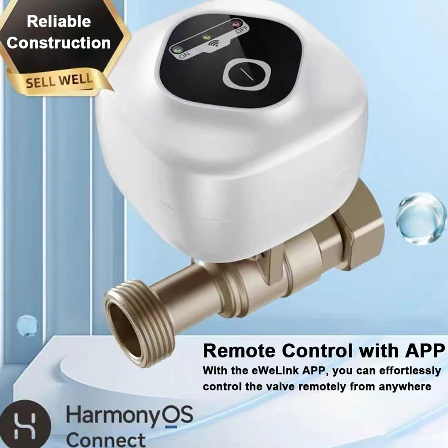 Válvula de bola HUIOP Válvula de bola inteligente WiFi Válvula de cierre automático de agua Compatible con control de aplicaciones/3 modos de sincronización/alarma de fuga de agua y gas Compatible con