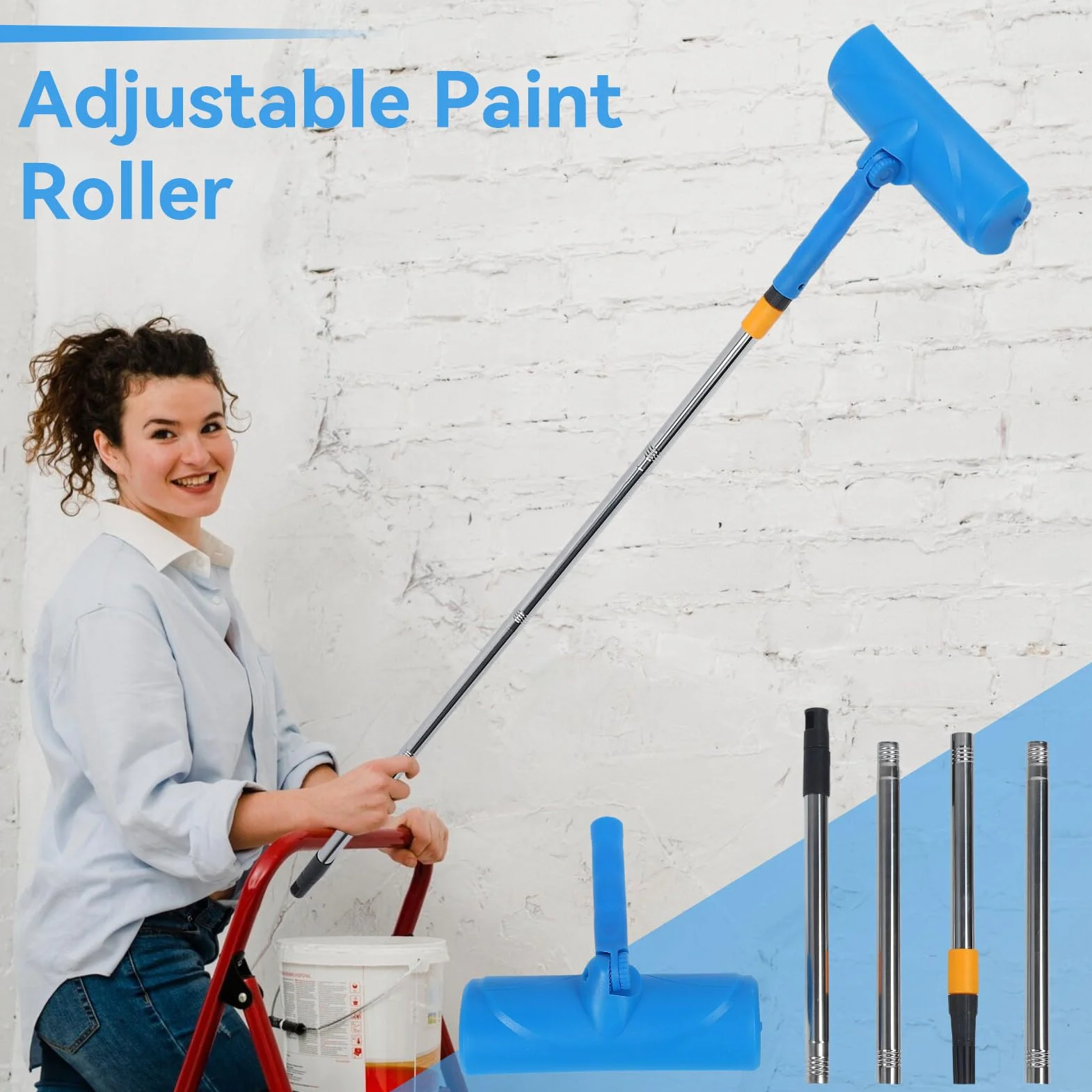 Rodillo de pintura de techo con protector de goteo, mango ajustable, cepillo reutilizable para pintura de ventana de jardín y garaje, herramienta eficiente y sin desorden