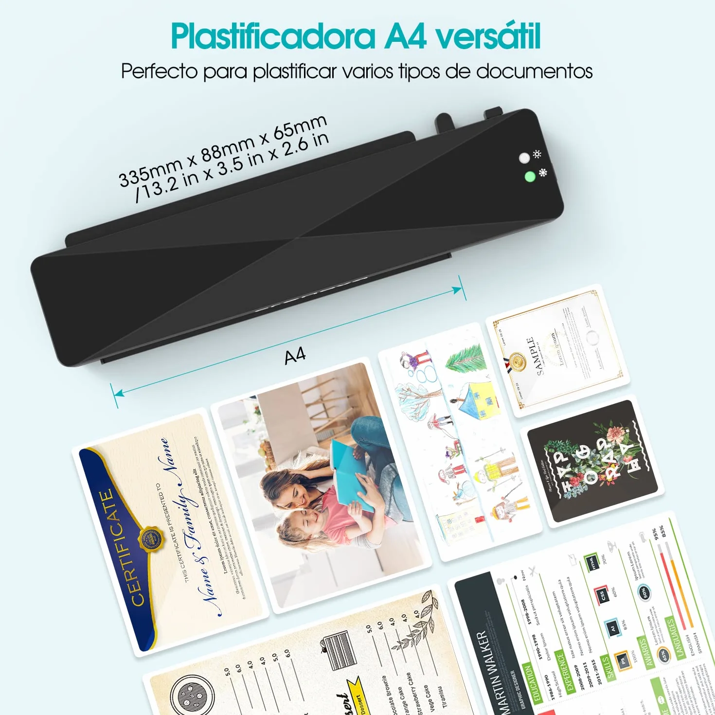 Crenova Plastificadora A4 en Caliente y Frío con 10 Fundas, Sin Burbujas, Ideal para Hogar y Oficina (Negra)