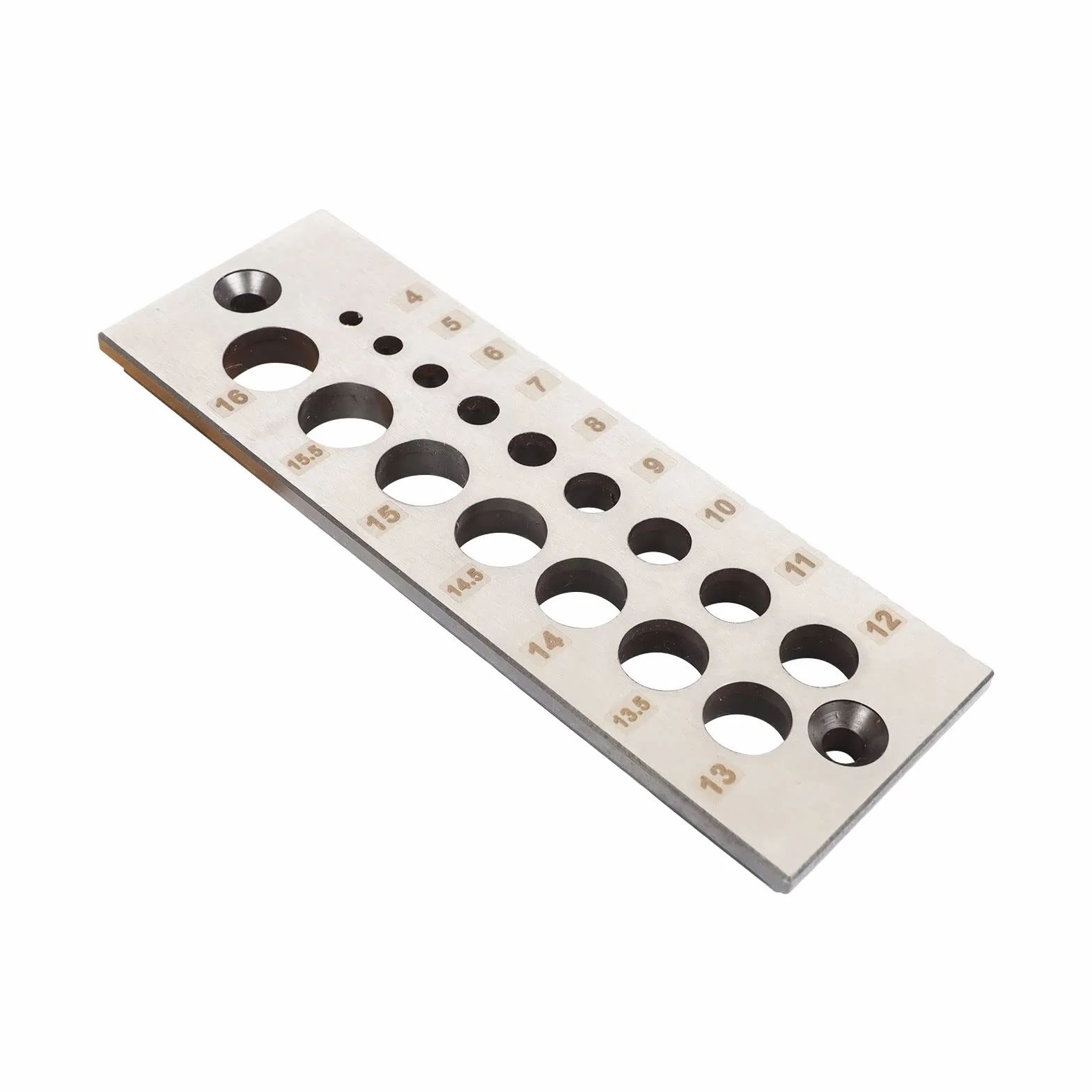 Placa de acero con 16 agujeros, escala métrica, 4 mm-16 mm, disponible para todas las maderas blandas y maderas duras