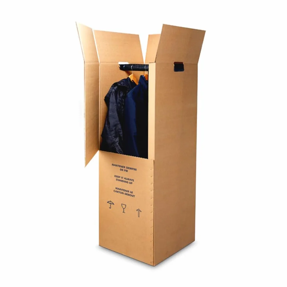Caja Armario para Ropa con Percha Pack 5 Unidades Cartón Doble Onda Mudanza 52x50x130 cm