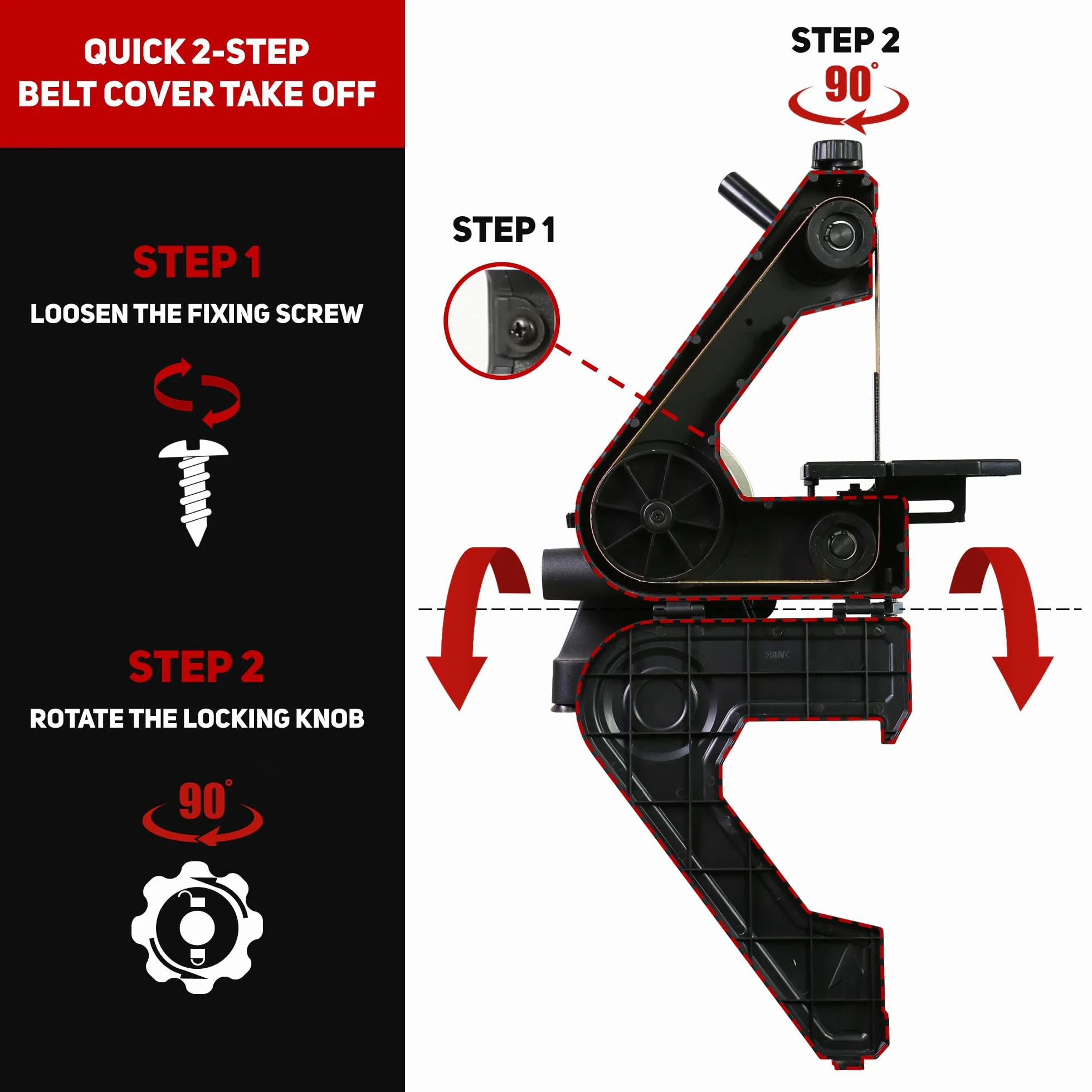 BUCKTOOL Lijadora de banda de banco de 250 W, correa de 25,4 x 762 mm y llave de disco de 127 mm, almacenamiento y cubierta de correa fácil de quitar, lijadora de disco de banda de mesa de