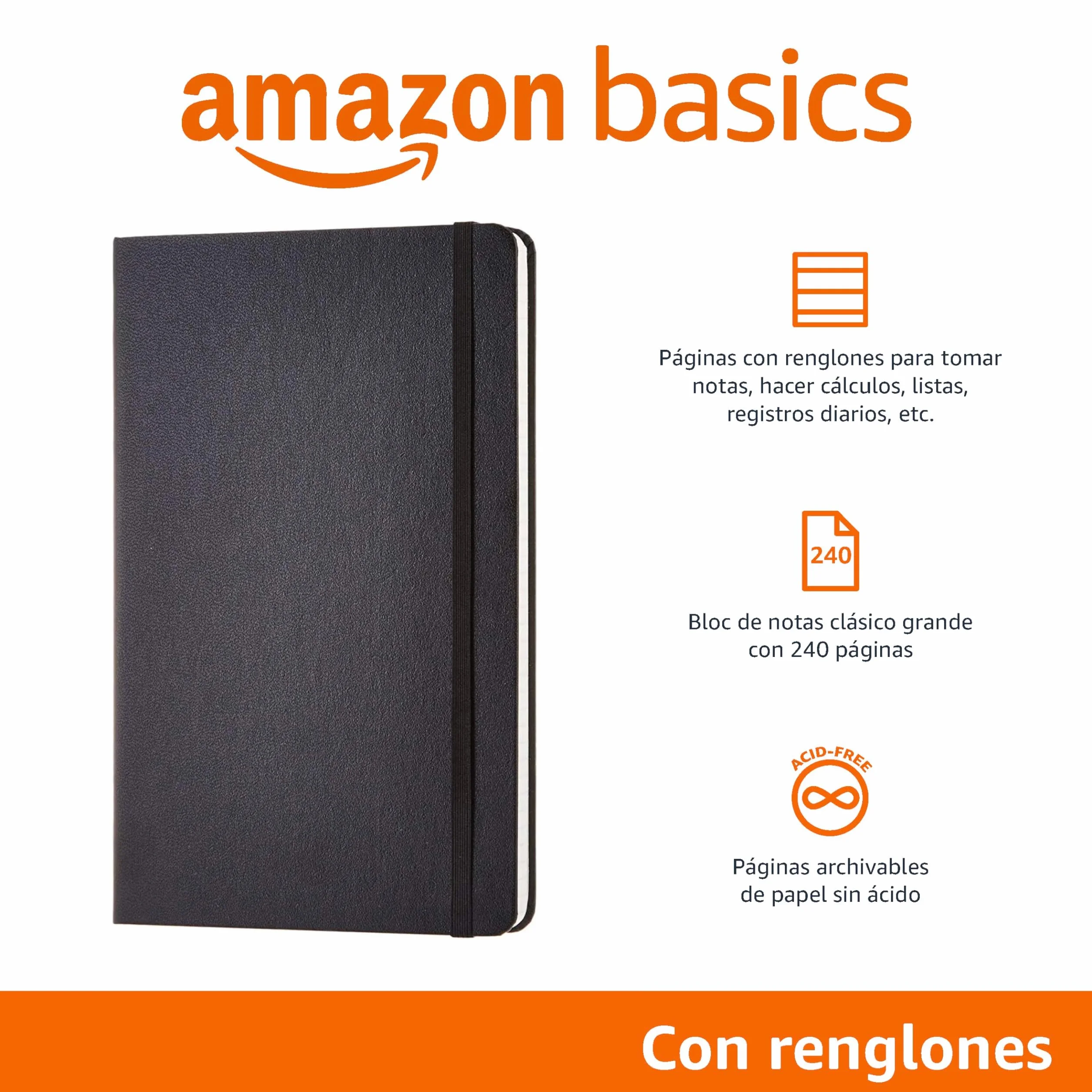 Amazon Basics Cuaderno clásico A5 liso negro