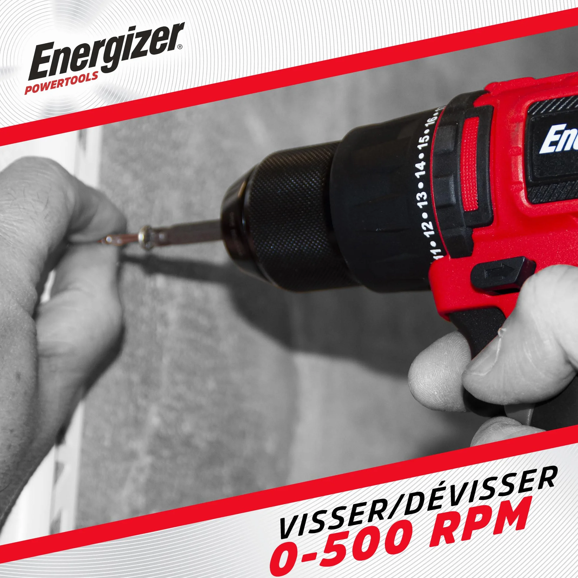 Energizer - Taladro atornillador inalámbrico 20V ultraligero, torque 40 Nm, 2 velocidades (1850 RPM), portabrocas de 10 mm, incluye 2 baterías 20V 2AH + cargador rápido, herramienta de alto rendimient
