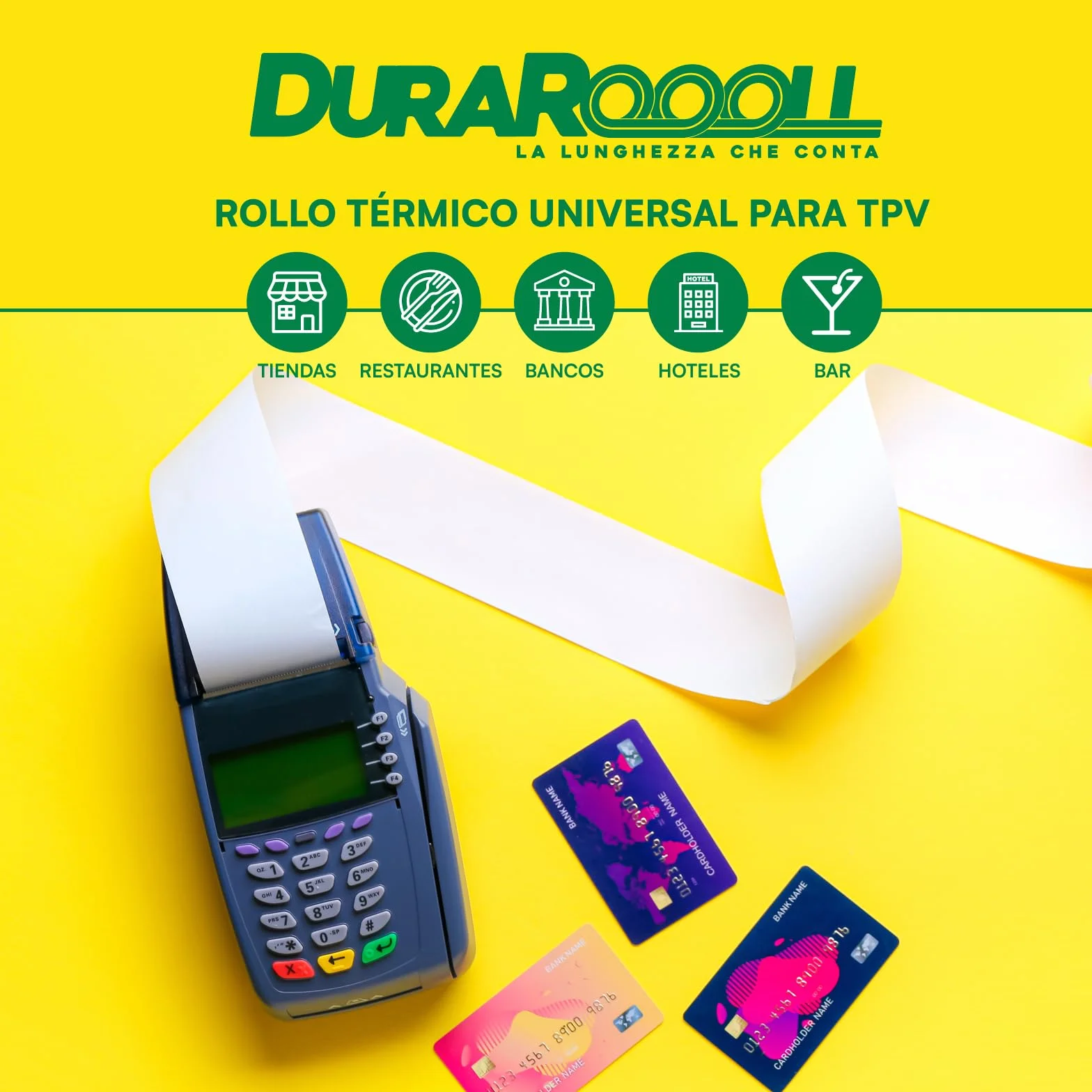 20 Rollos Papel Termico TPV Datafono DuraRoooll - Rollos Térmicos POS 57mmx36mmx16m Compatibles con Nexi SumUp Pax Axerve Ingenico para Tiques Recibos Tarjetas de Débito y Crédito