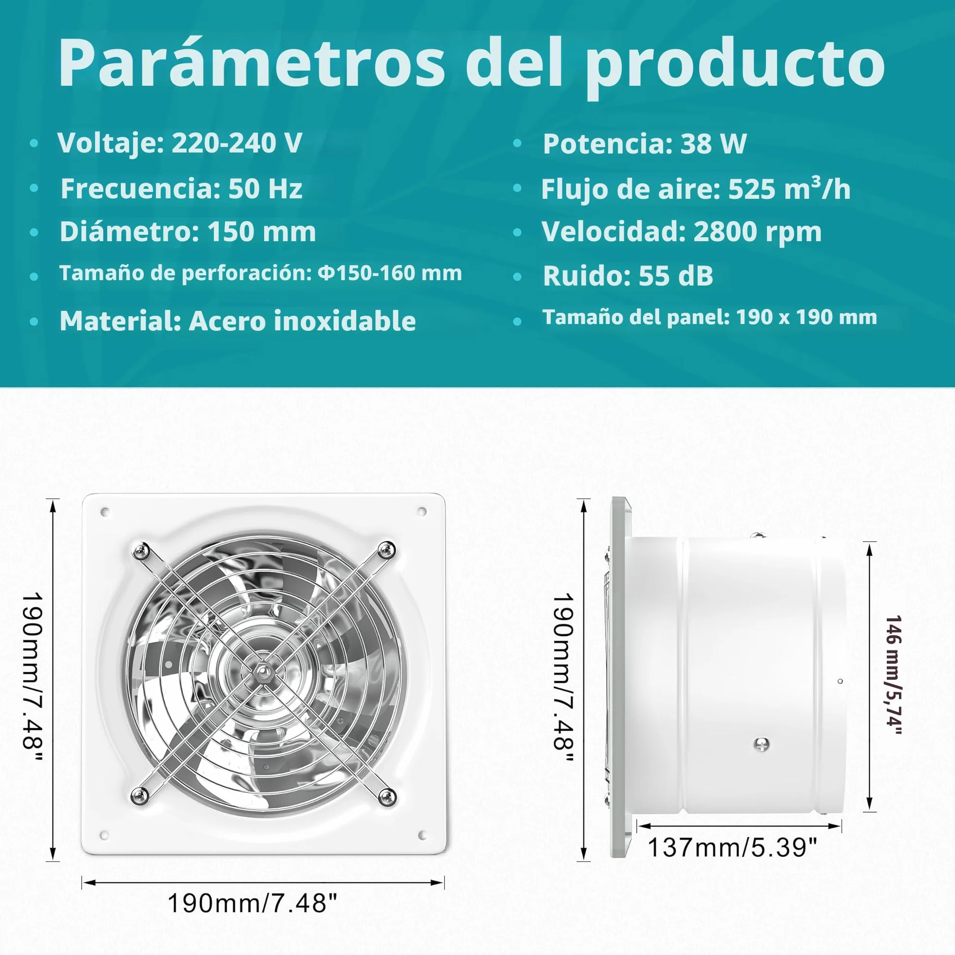 HG Power Ventilador de aspiración 150 mm 525 m³/h Blanco