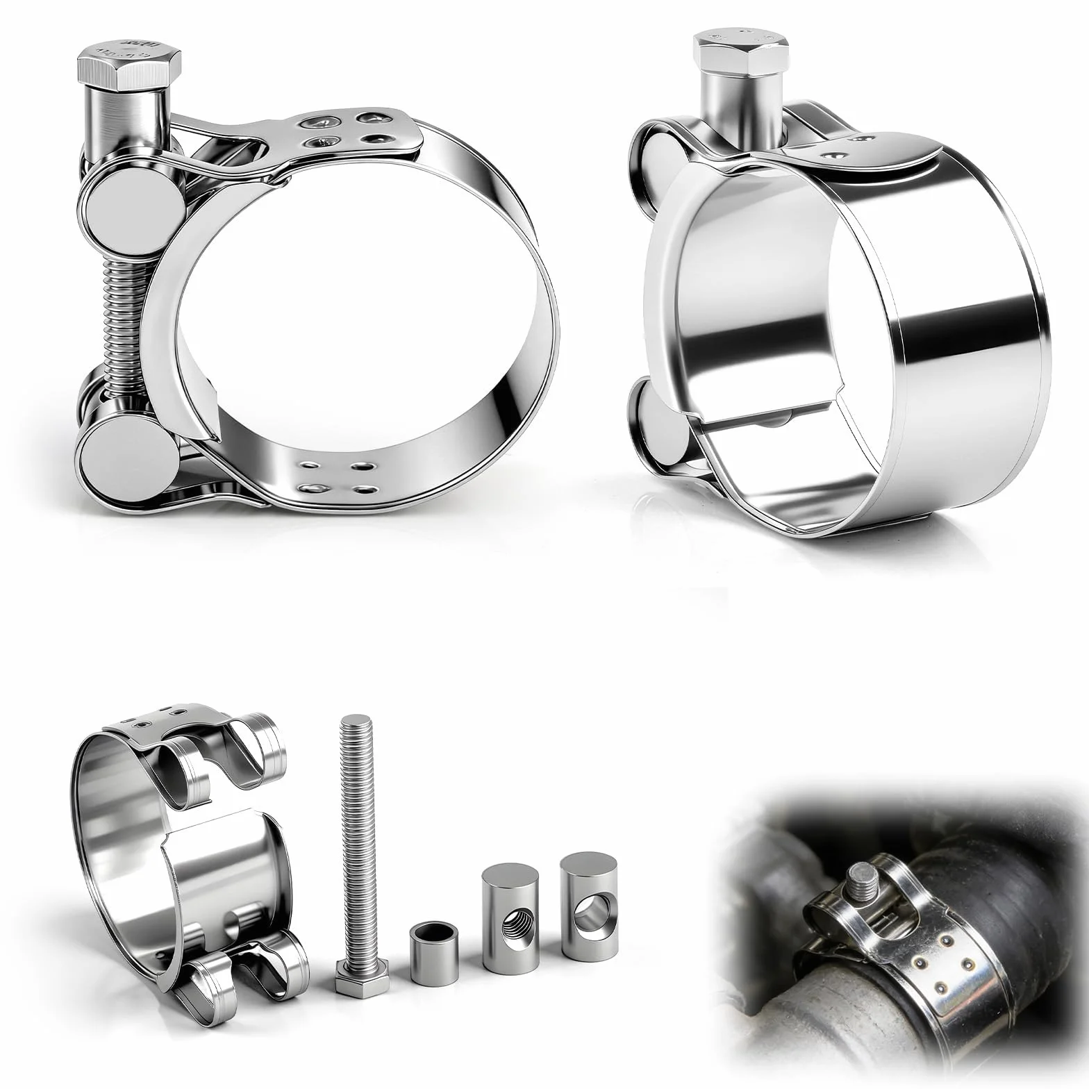 Abrazaderas de manguera, 8 unidades, abrazadera de perno articulado, 23-25 mm, acero inoxidable, tubo de escape, ancho de banda de 18 mm para tubos de escape de motocicletas y tubos de agua