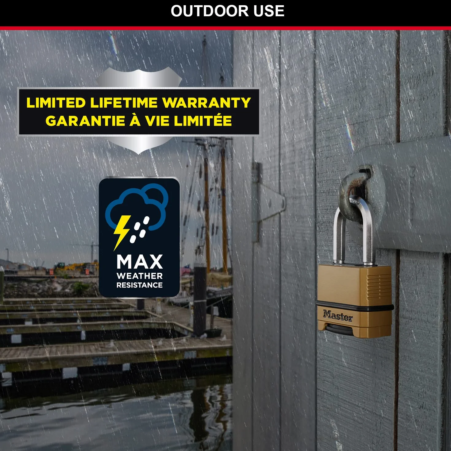 Master Lock M175EURDLF Candado Alta Seguridad, Combinacion, Zinc, Exterior, Arco Medium, Adecuado para Portales, Garages, Sótanos