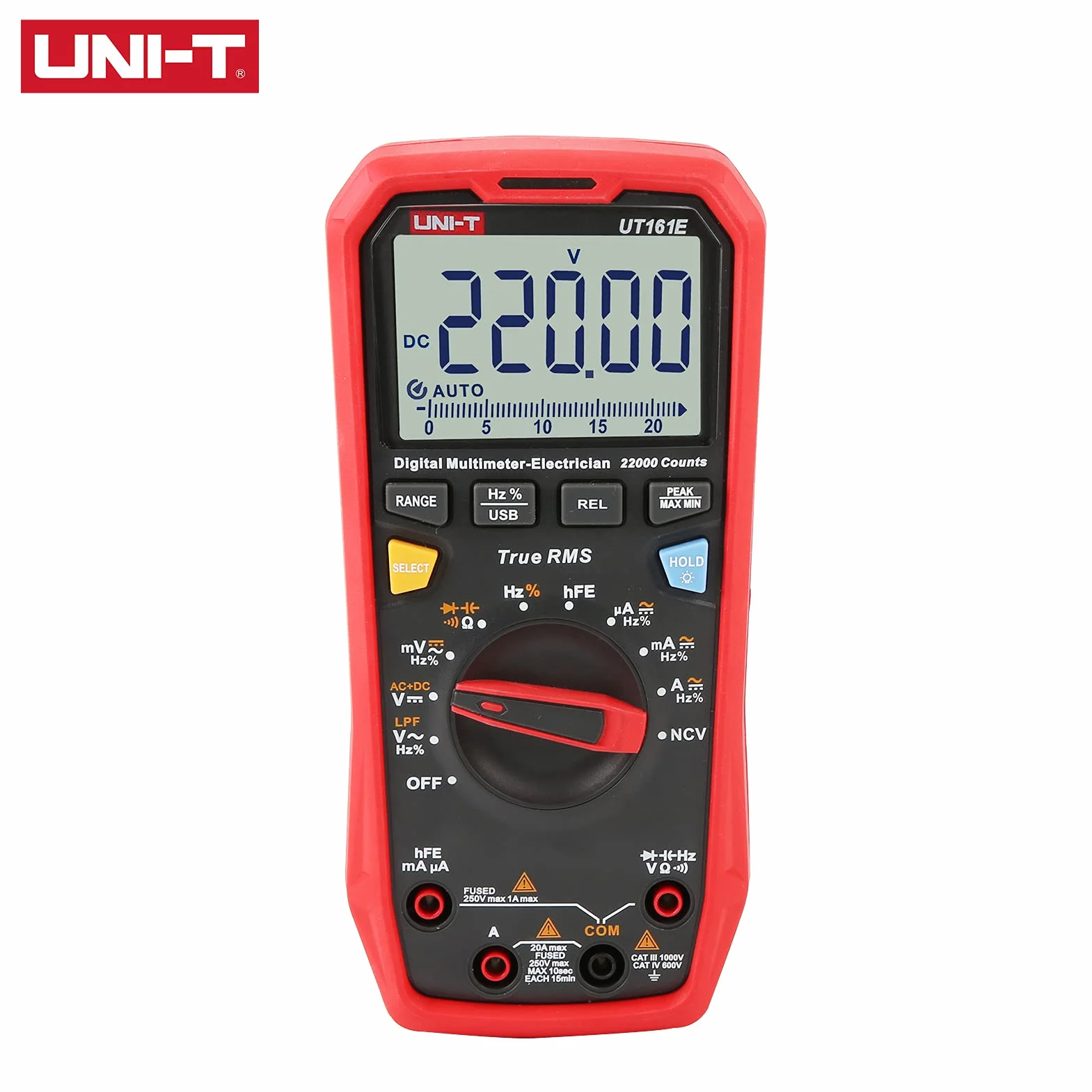 UNI-T UT161E True RMS Multímetro Digital, 1000 V AC/DC, 20A, 220MHz