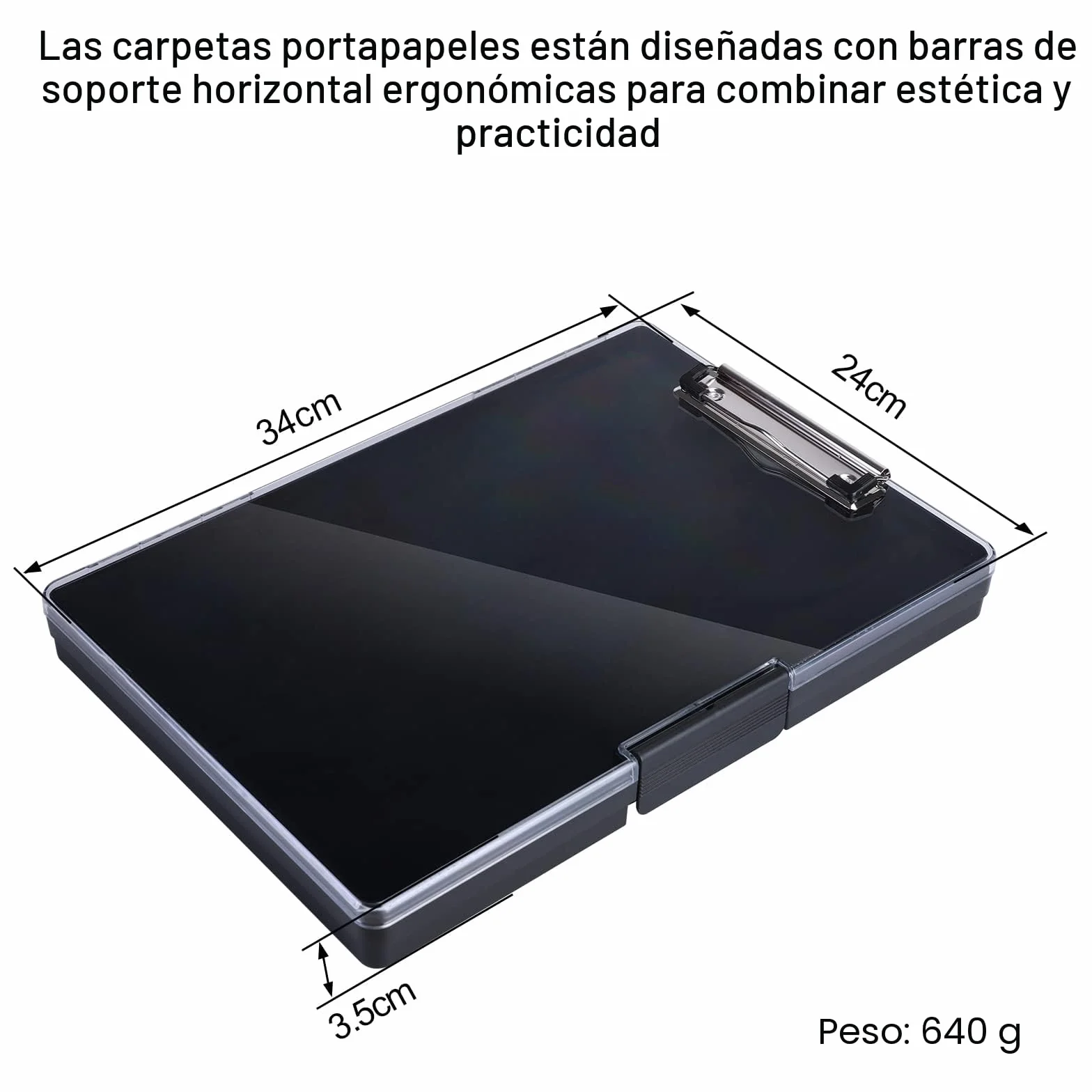 FRETONBA Portapapeles A4 con Compartimento de Almacenamiento - Plástico con Estante, Ligero, Negro