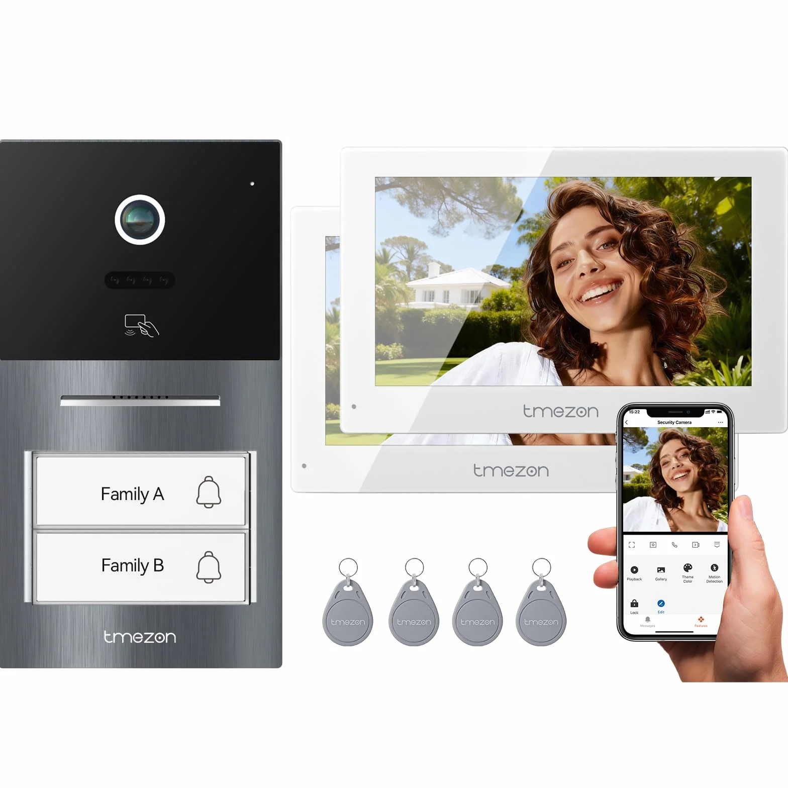 TMEZON Videoportero WiFi 2 Hilos,Sistema de Intercomunicación con 7'' Monitor Táctil a Color,Timbre Metálico de 1080P con Cámara,detección de Movimiento Humano,Desbloqueo en Remoto,para 2 familias