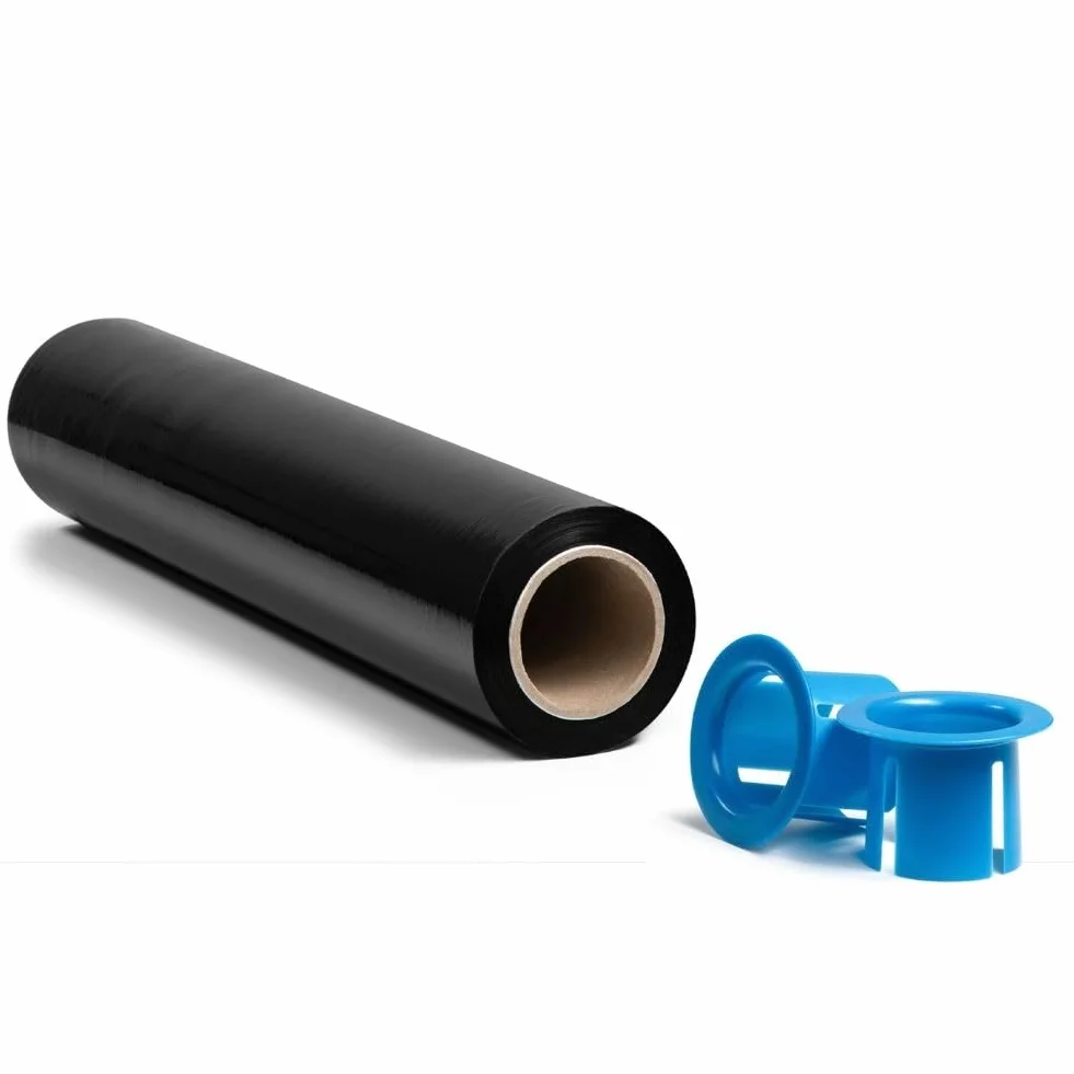 RAGO® Film Negro para Embalar 130m I Rollos de Plastico 0,85kg I Film para Embalar I 7,5 x 7,5 x 40 cm I Papel film I Rollos de Plastico para Embalar I Plastico Embalaje +dispensador