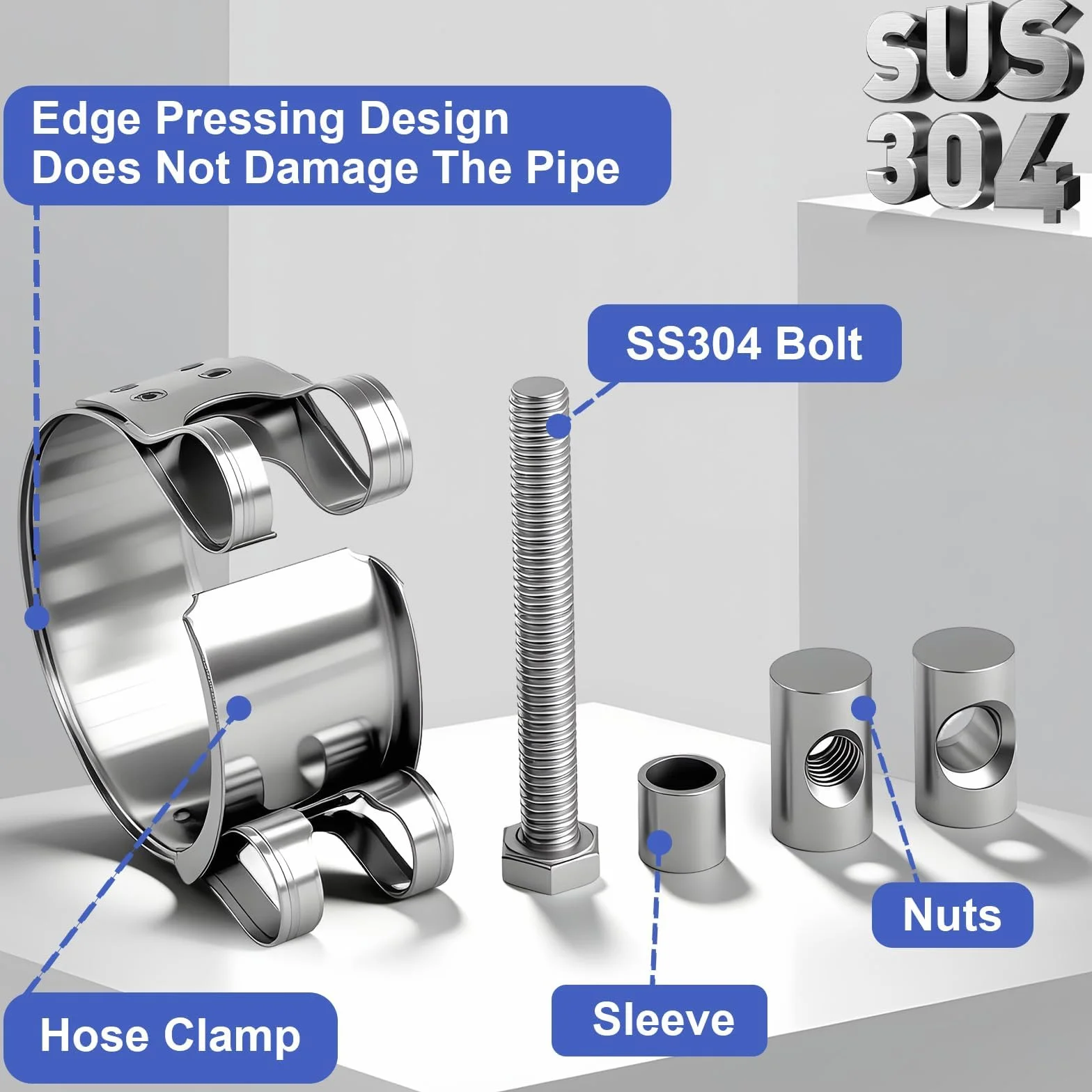 Abrazaderas de manguera, 8 unidades, abrazadera de perno articulado, 23-25 mm, acero inoxidable, tubo de escape, ancho de banda de 18 mm para tubos de escape de motocicletas y tubos de agua