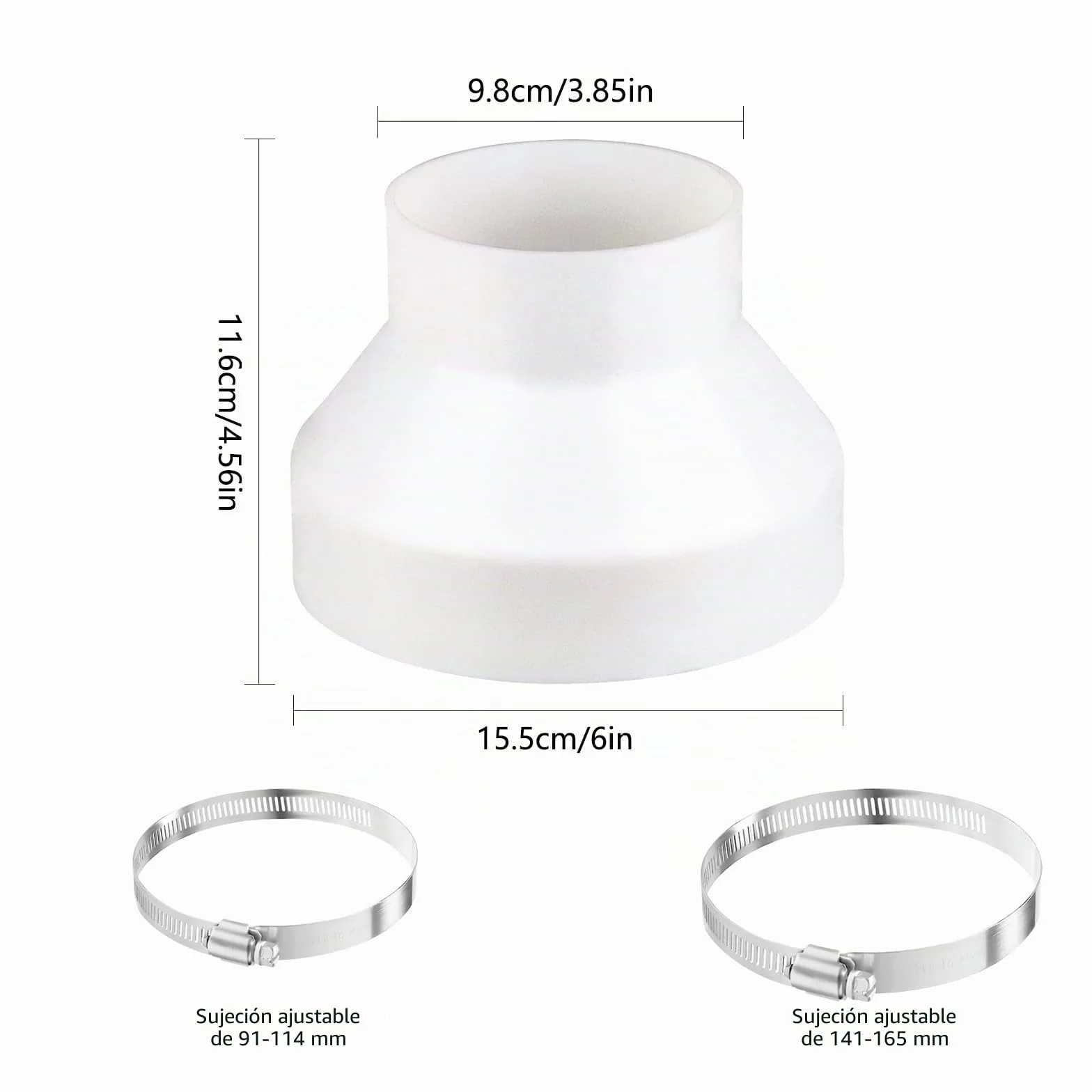 Adaptador de Conducto 150 mm a 100 mm, Tubo Reductor 150 a 100 Tubo Campana Extractora Reductor Universal para Sistema de Ventilación con 2 Abrazaderas, Adaptador para Conectar Conductos(ABS)