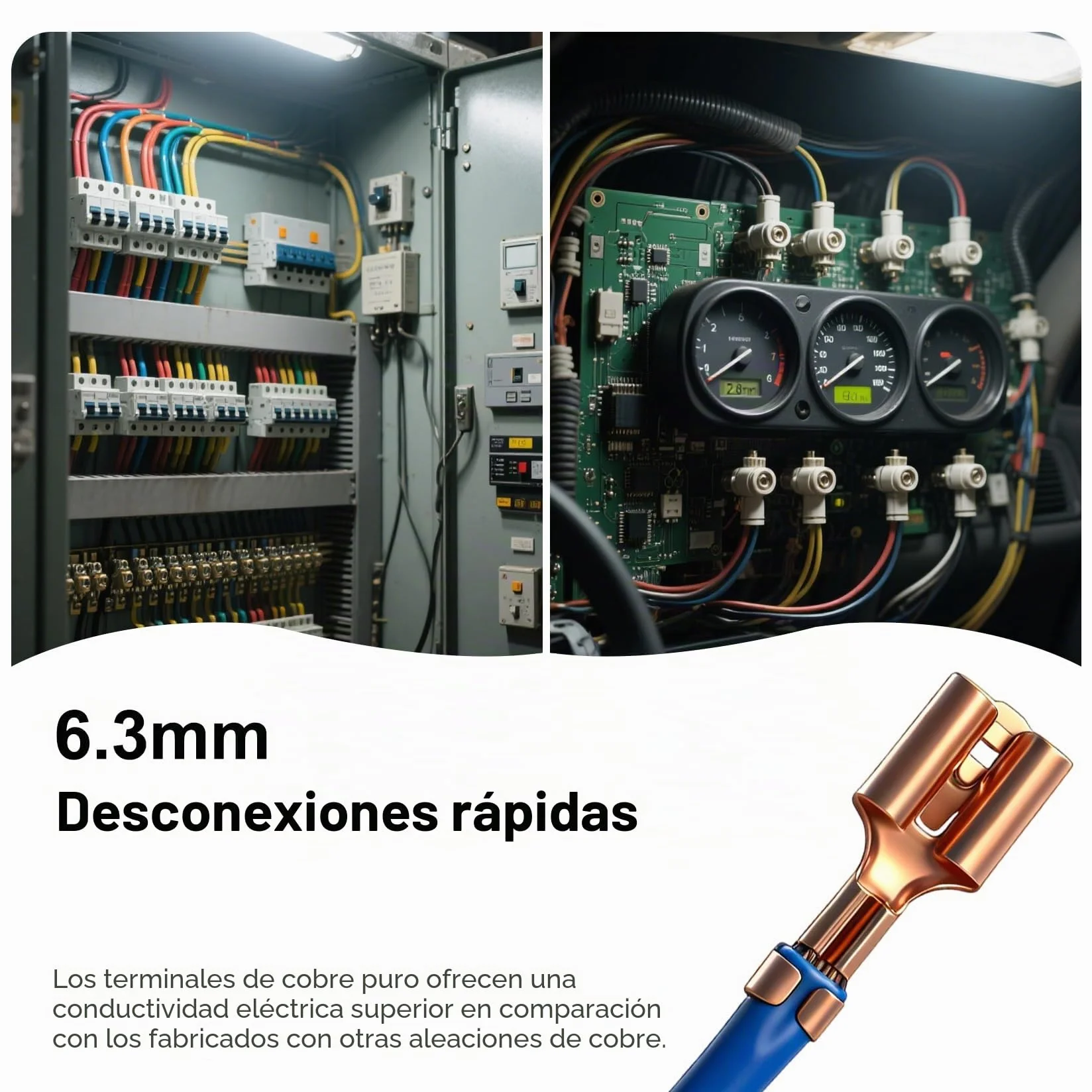 Heschen 100 terminales de crimpado de pala 6,3 mm latón no aislados para cables 1-1,5 mm²