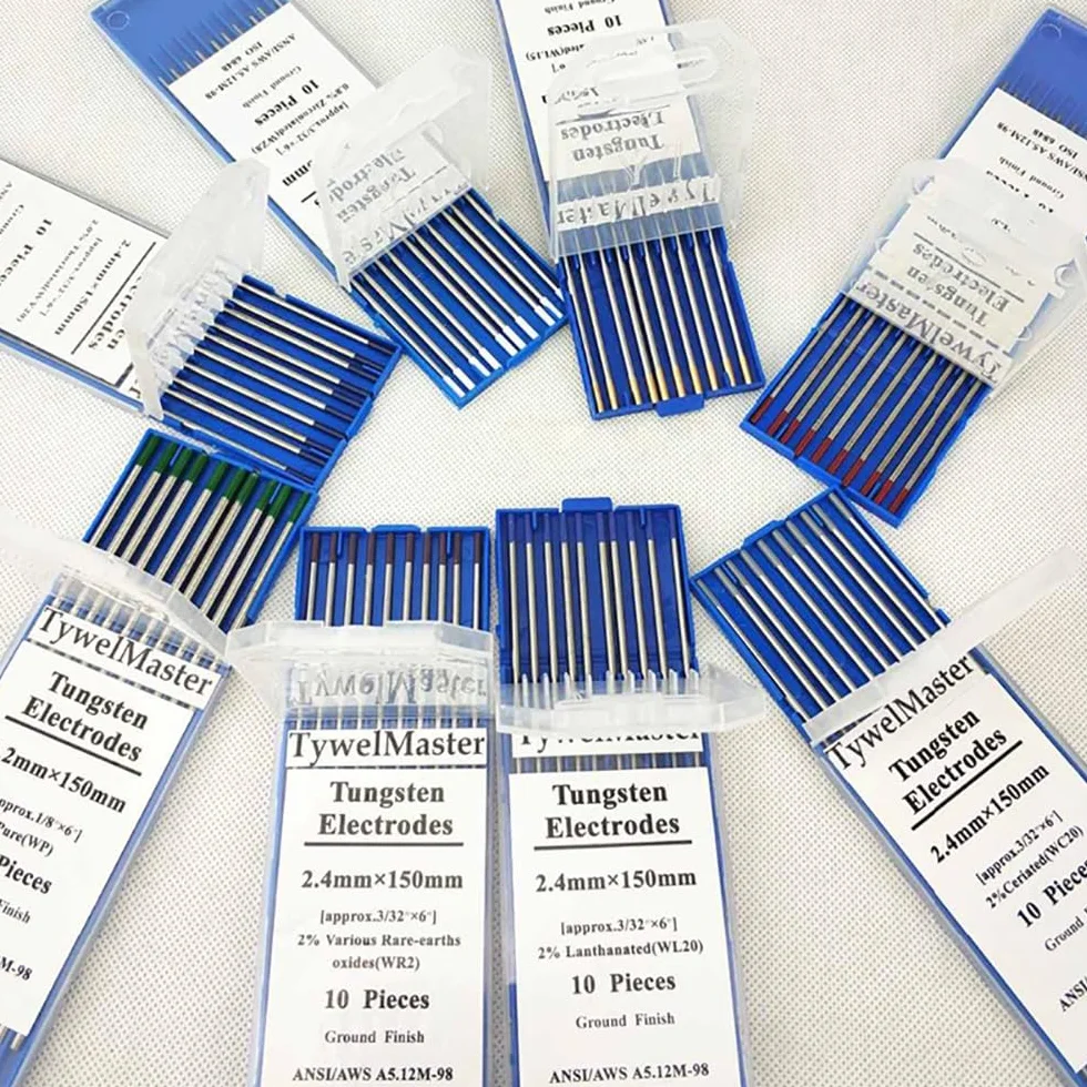 10 piezas de electrodos de tungsteno para soldar, varilla de electrodos de soldadura TIG de 2,4 * 150 mm, tungsteno circoniado WZ8 con punta blanca para aleación, aluminio, metal