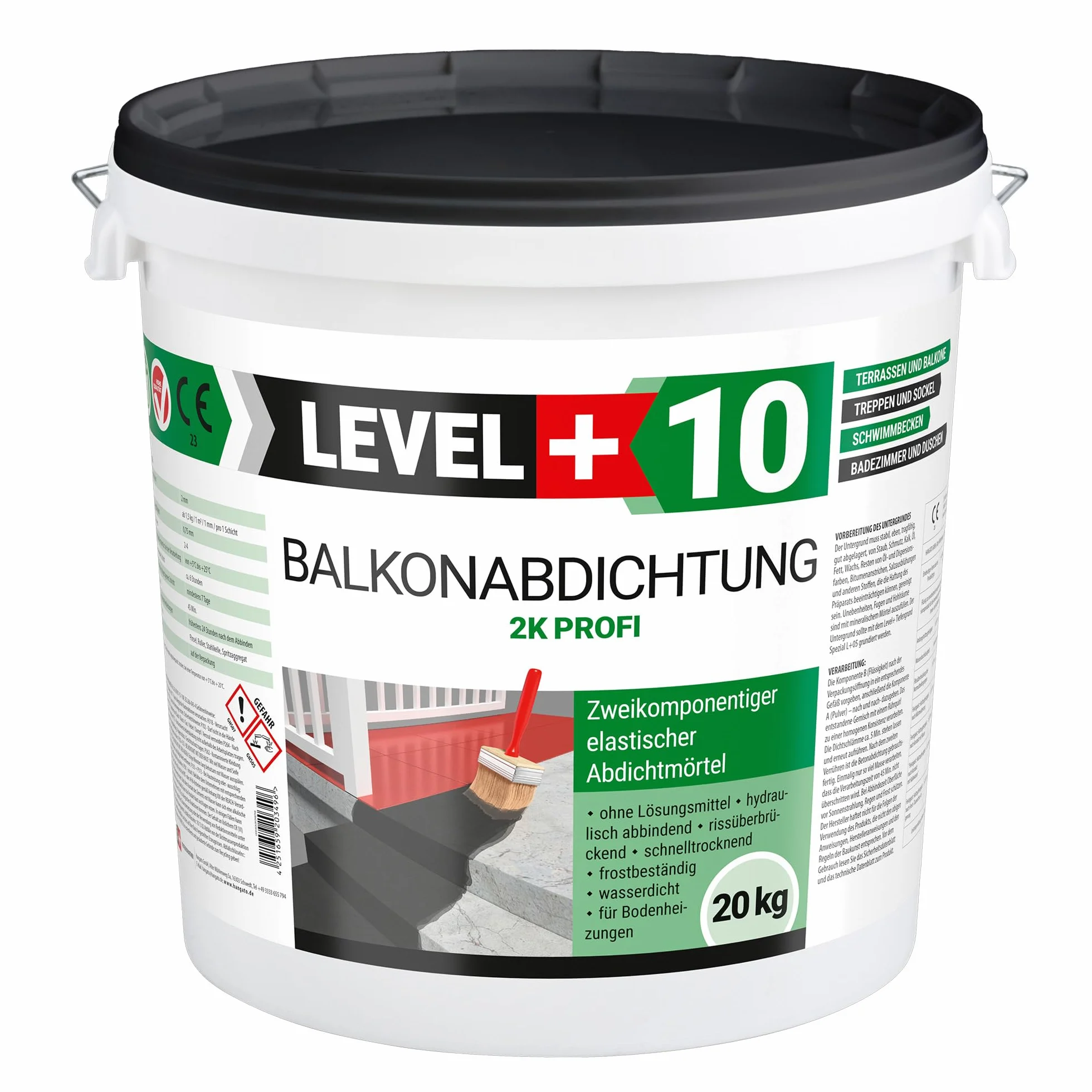 Sellado de balcones 20 kg, lodos de sellado flexibles 2K, impermeabilización, terraza, balcones, sótano, ducha, baño, piscina, RM10