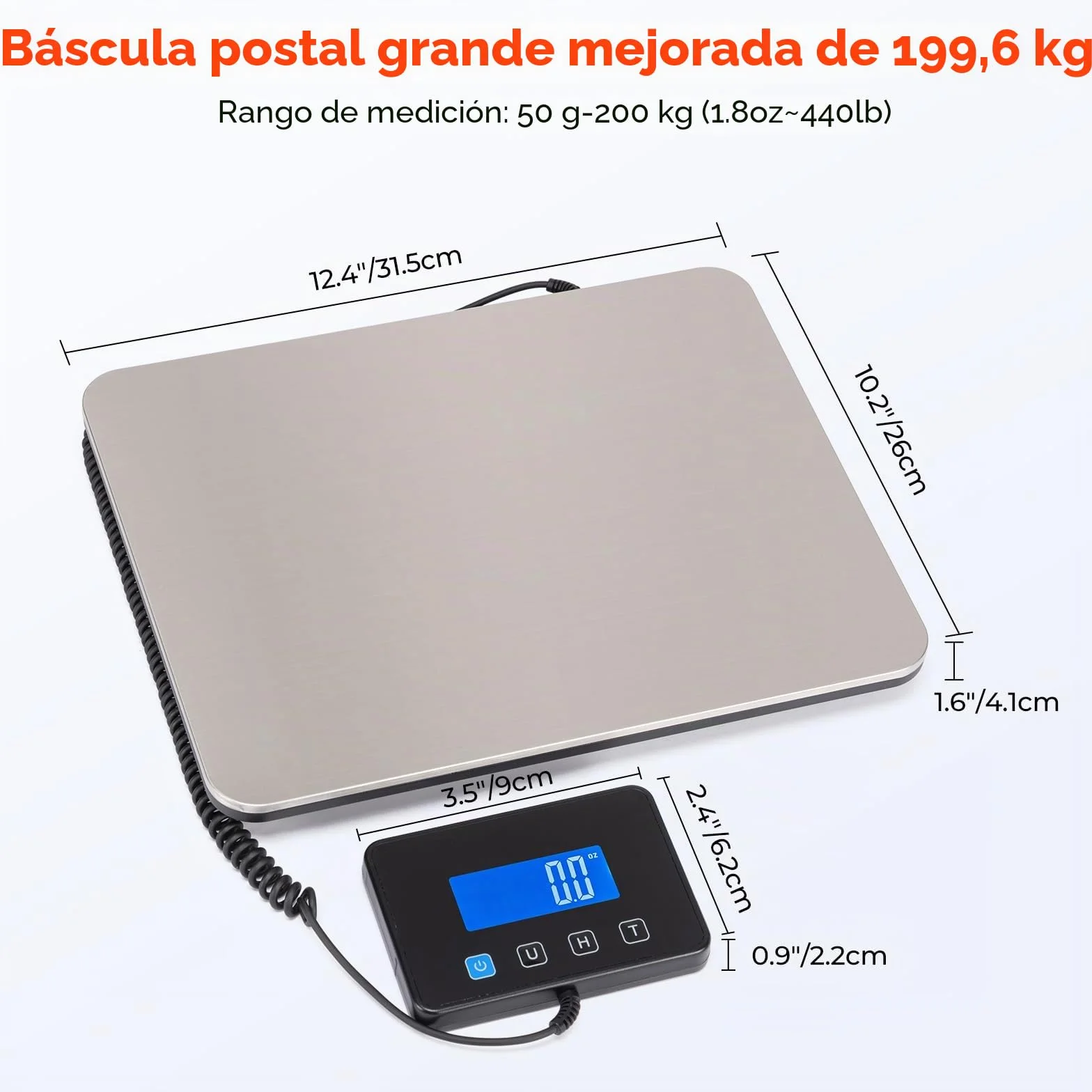 MUNBYN Bascula Industrial 200kg/50g, Acero Inoxidable, Pantalla LCD, con Retención/Tara, para Equipaje y Almacén