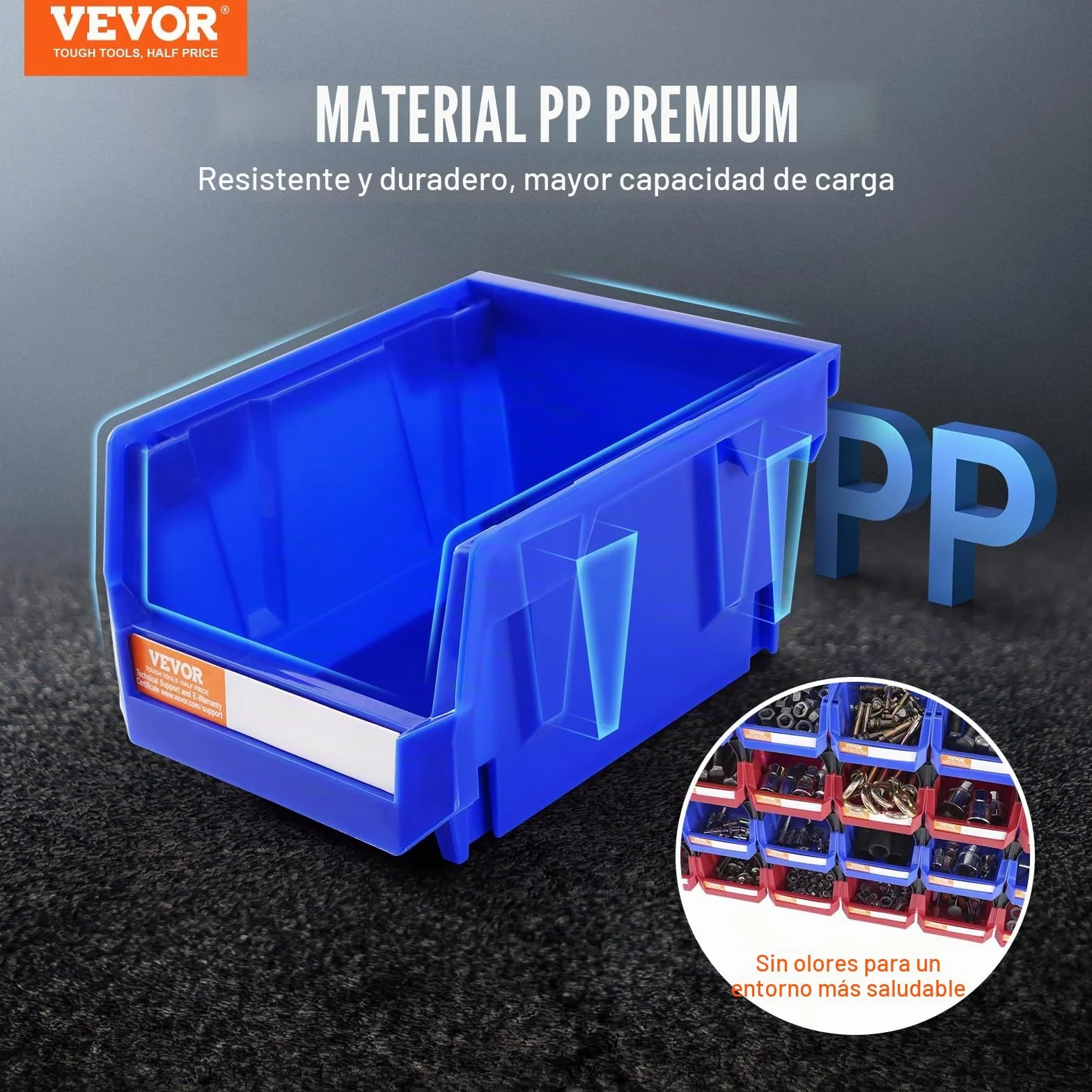 VEVOR Contenedor de Pernos 24 Cajas de Almacenamiento Apilables para Taller 137 x 105 x 78 mm Combinación Azul/Roja Contenedor de Herramientas para Armario, Cocina, Oficina, Despensa, Estante, Pared