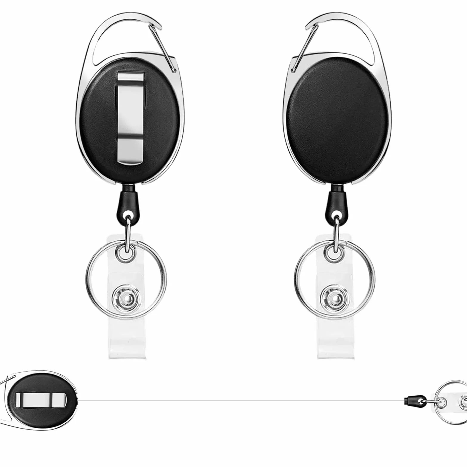 Llavero Retráctil con Clip 2 Unidades Extensibles Cordón Nylon para Tarjetas Identificación Llaves Negro