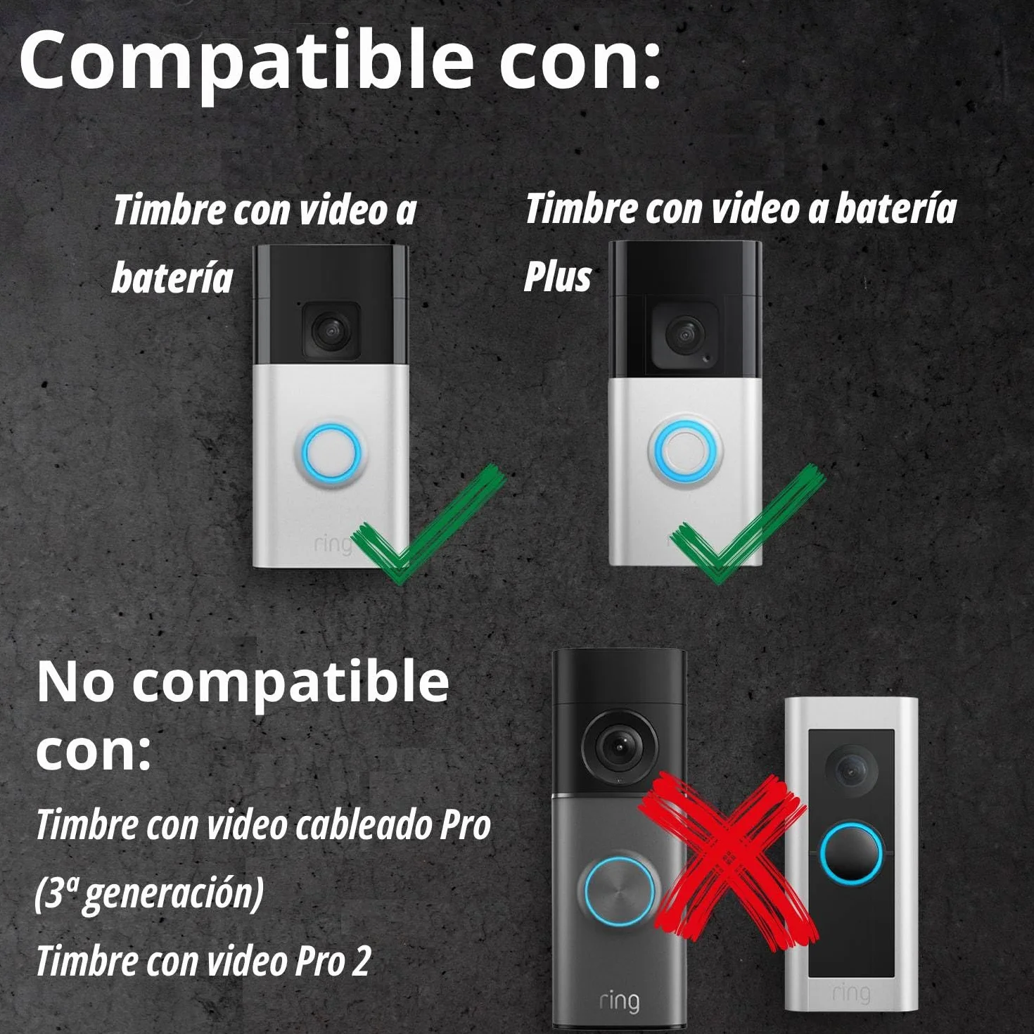 iSecur Placa Compatible con Timbre Ring Acero Inoxidable 90x160mm Timbre Video 2ª Generación 3 Plus 4 (2024)