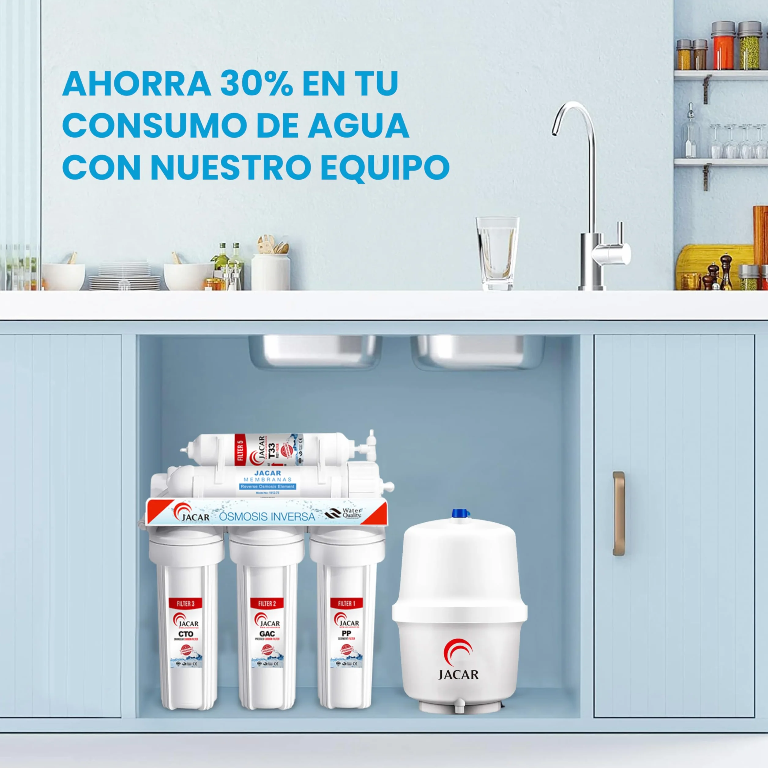 Equipo de Osmosis Inversa 5 Etapas Domestico con Membrana de 50 Gpd Incluye Filtros Osmosis Inversa 5 Etapas de Coconut Ecologico, Deposito Osmosis 5 Litros, Grifo de Osmosis Inversa y Bastidor ABS