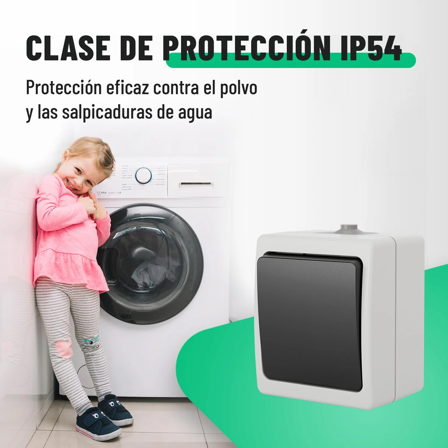 ABSINA Interruptor de superficie para lugares húmedos - 6x interruptor de superficie de 1 gancho IP54, 250V, 10A