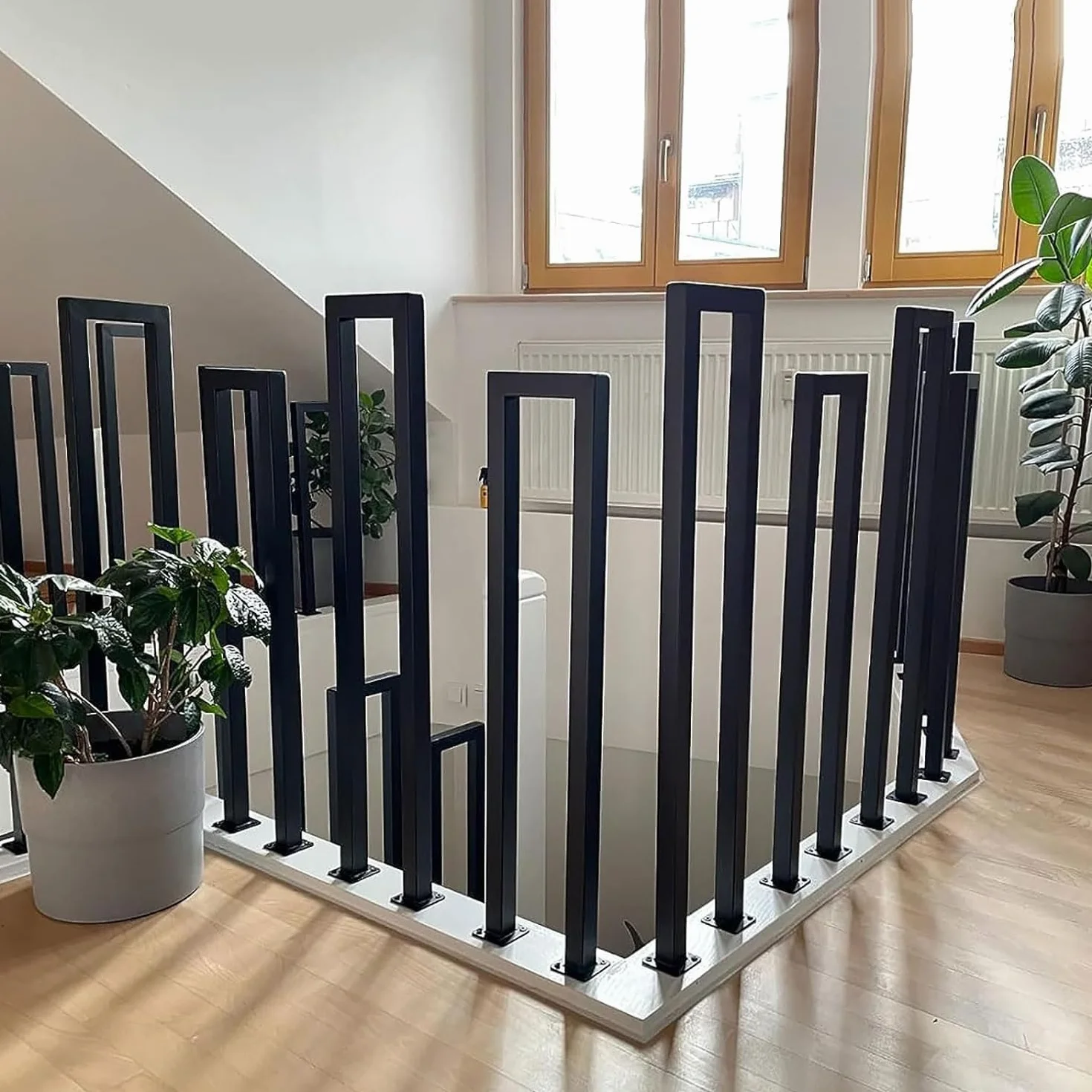 Barandilla de Escalera Forma de U, Barandillas Escaleras Interior, Pasamanos de Metal, Baranda para Escaleras, el hogar, Apartamento, Negro(Instalada Verticalmente,95cm)