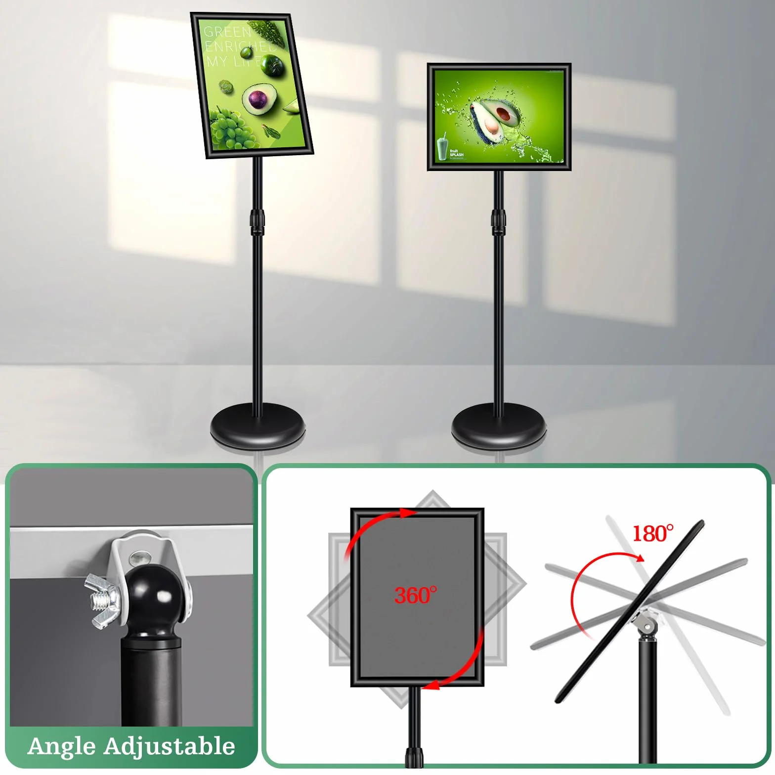 Soporte para carteles de pie A3, aluminio, negro
