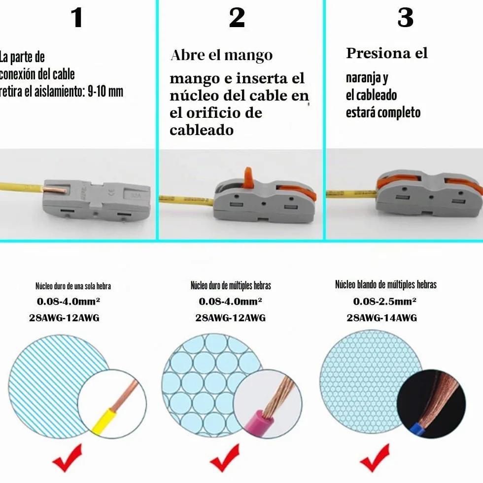 CESFONJER Lever-Nut Surtidas Conector, Bloque de Terminales de Barra de Presión Bilateral, Conductores de Surtido Conectores de Cable Compacto SPL-1 (Paquete de 24)