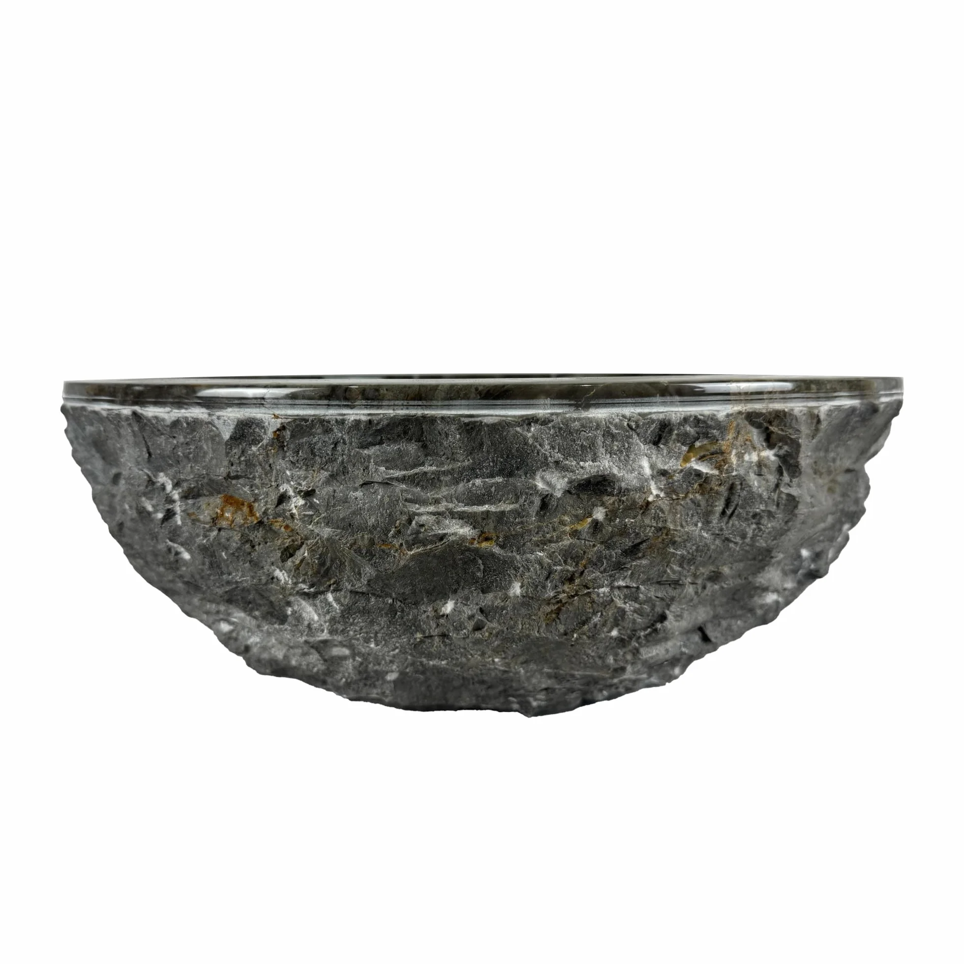 Lavabo Redondo 40x40x15 cm - Cuenca de Mármol - Piedra Natural - Fregadero para baño - Pulido y sólido (Gris)