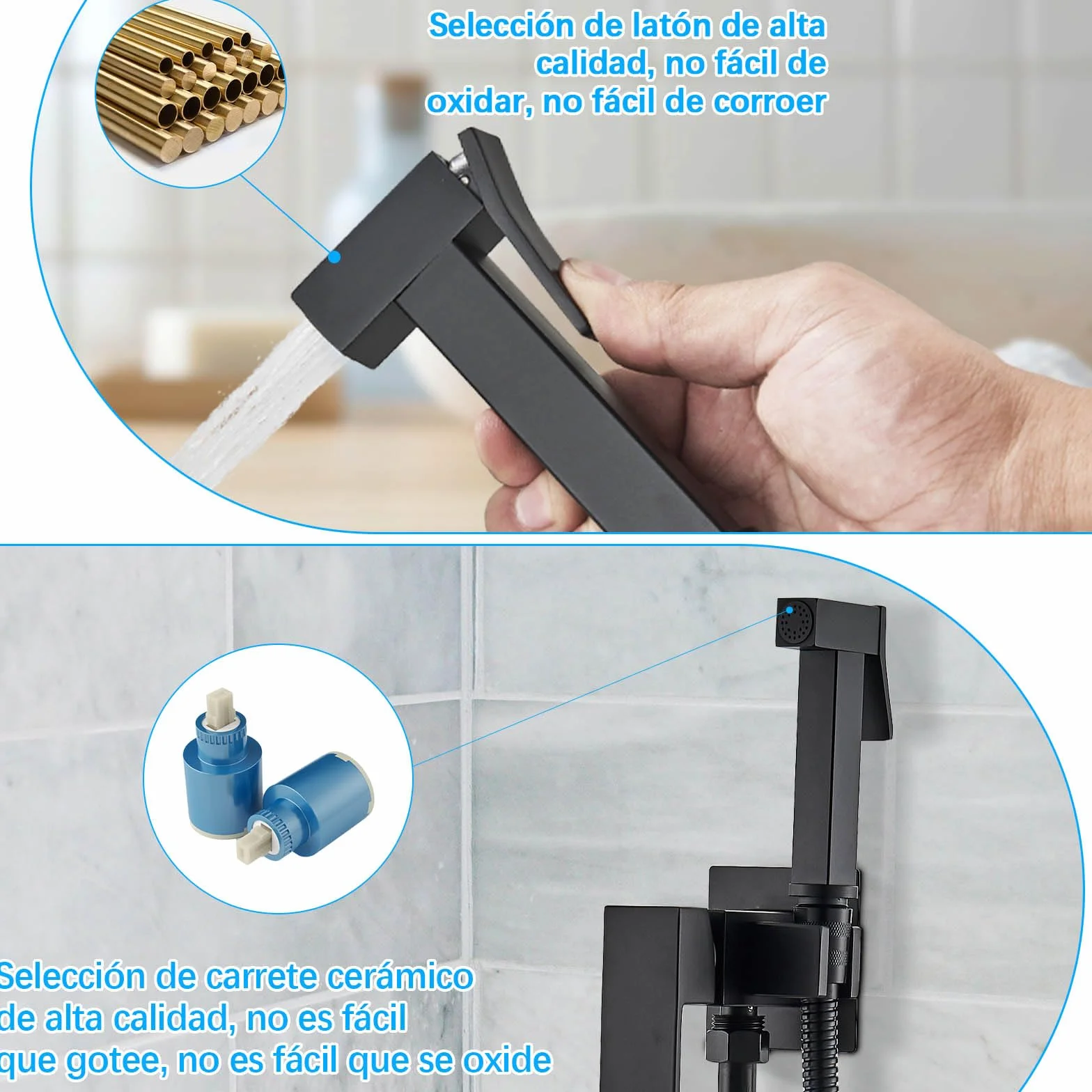 Pulverizador de Bidé para Inodoro Negro, Multifunción, Agua Fría y Caliente, Kit Portátil con Manguera WC