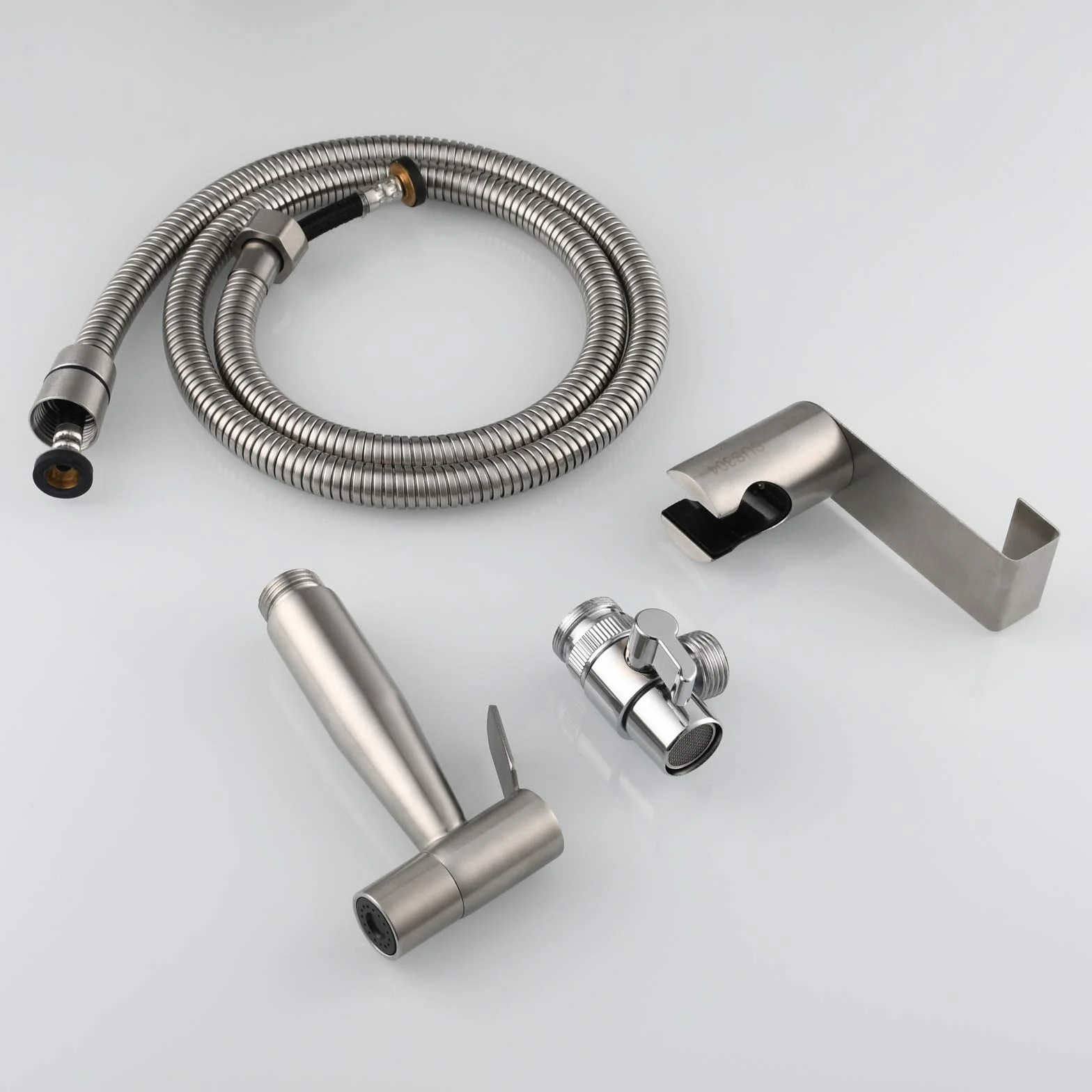 Tecmolog Kit Ducha de Lavabo Acero Inoxidable Ducha Bidet Portatil para WC Mano Grifos de Bidé Shattaf con Soporte Ducha, Valvula Desviadora y Manguera Ducha 2m, WS024F7