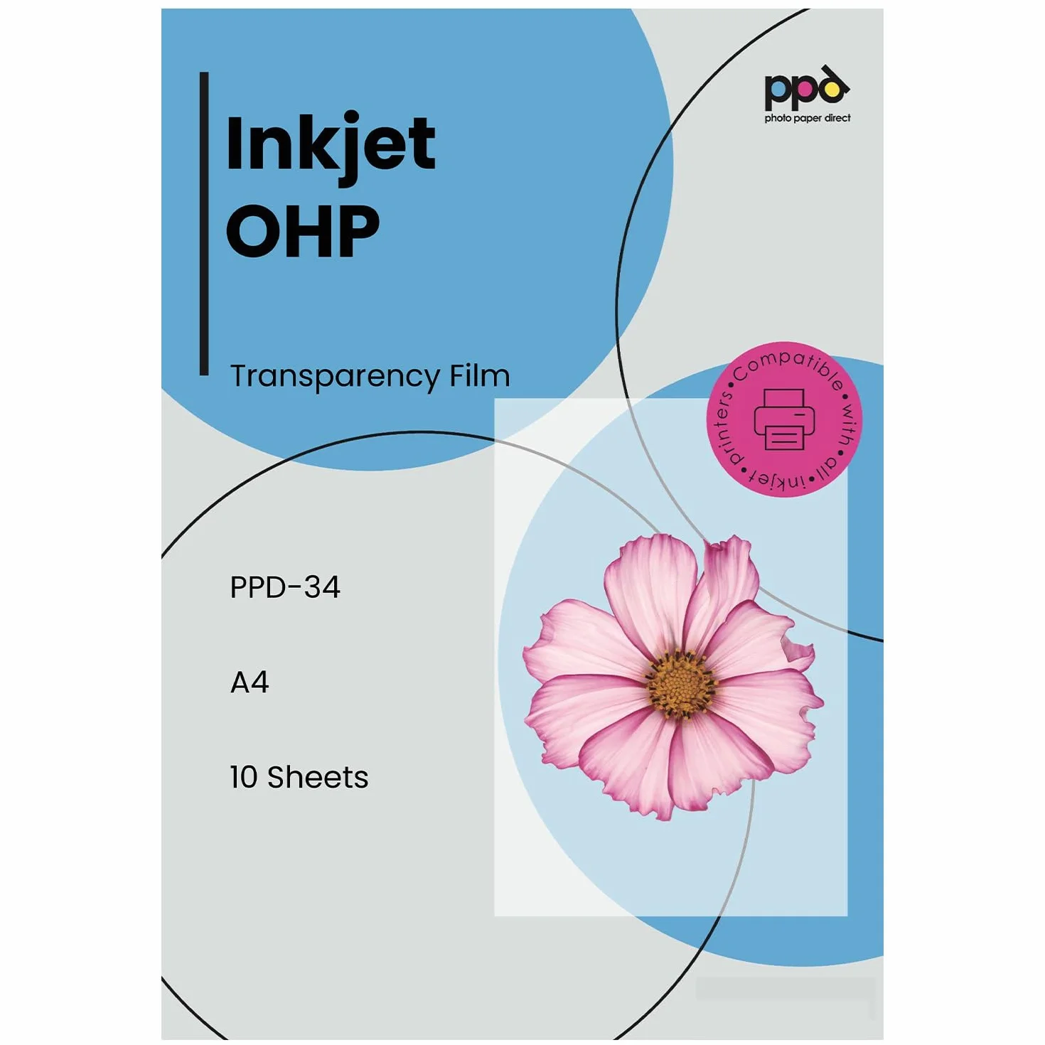 PPD Inkjet - A4 x 10 Hojas de Transparencias “OHP” Premium para Retroproyector - Láminas de Acetato Transparente - Para Impresión de Inyección de Tinta - PPD-34-10