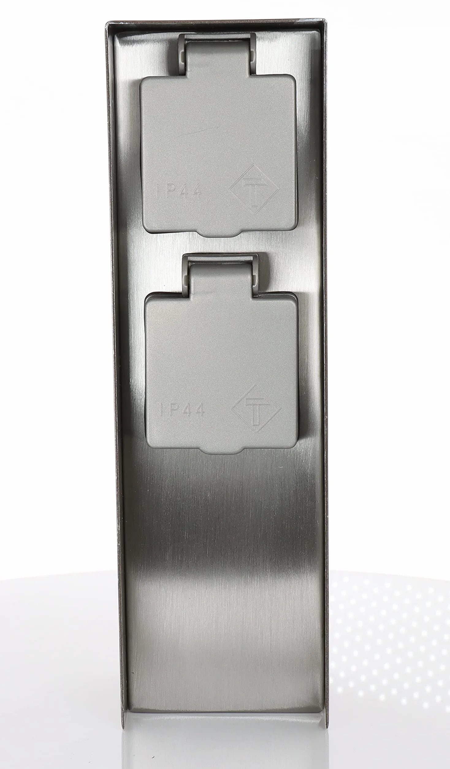 BOLD Orio 19004 Toma de Corriente de Exterior para jardín (Columna de Toma de Corriente) con Clavija de 2 Posiciones en Acero Inoxidable (IP44EnergyPillar | hasta 3680Watt | Angular | 23x7x7cm)