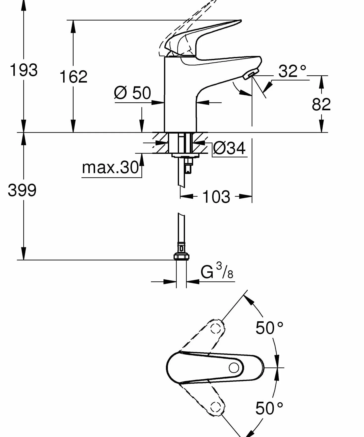 GROHE Swift, Grifería de lavabo, ahorro de agua (Grifo para baño con cadena extensible, 16 cm de altura, con herramienta 3 en 1, instalación fácil en el lavabo), cromo, 24317001