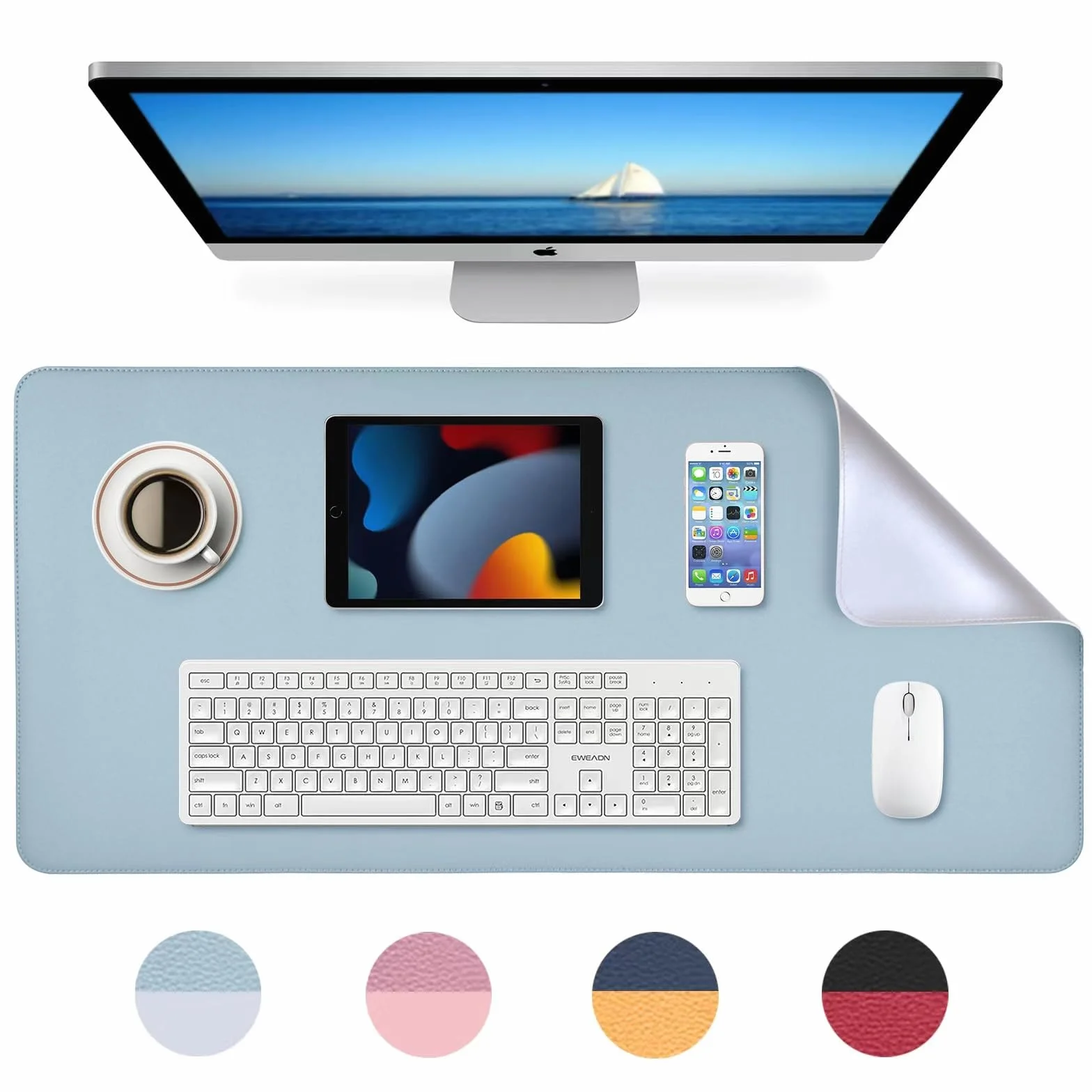 MumdoYAL Tapete de Escritorio, Alfombrilla de ratón, Desk Mat, tapete Impermeable de PU, 80 x 40 cm, Ideal para Oficina o hogar, de Doble Cara (Plata、Azul Cielo)