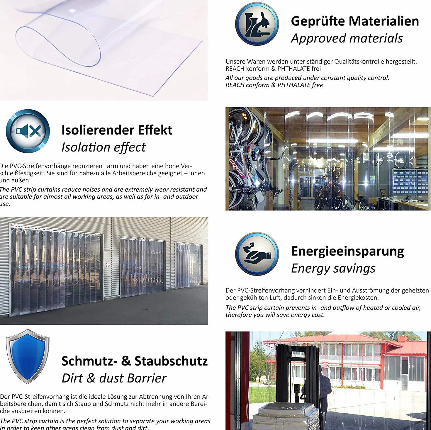 Zettl GmbH cortina de tiras de PVC, láminas de 300x3 mm, ancho x altura 1,50x2,75m, premontado, acero inoxidable, para agricultura, gastronomía, industria