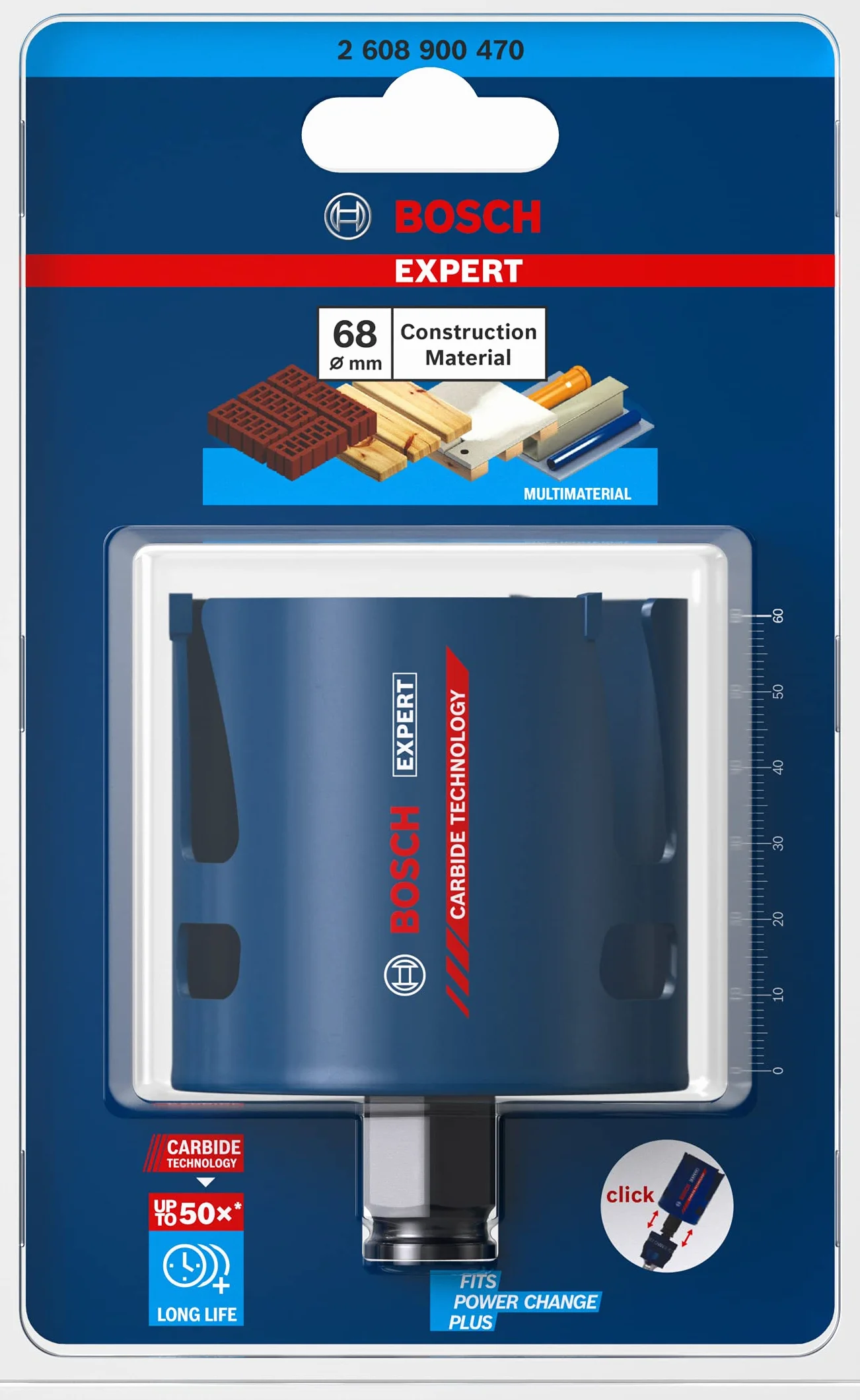 Bosch Professional 1 x Sierras de corona Expert Construction Material, para Madera blanda, 68 mm, Accesorios Taladro de impacto rotativo