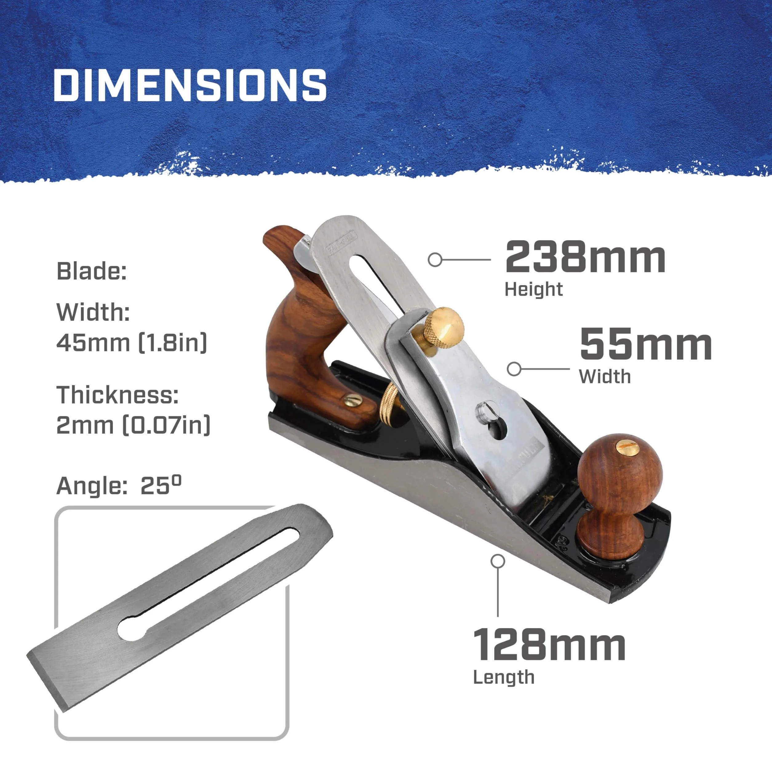 Rabot de finition Faithfull n° 3 – Rabot à bois en fonte usinée avec précision pour bois durs et tendres, ébénisterie, menuiserie et lissage