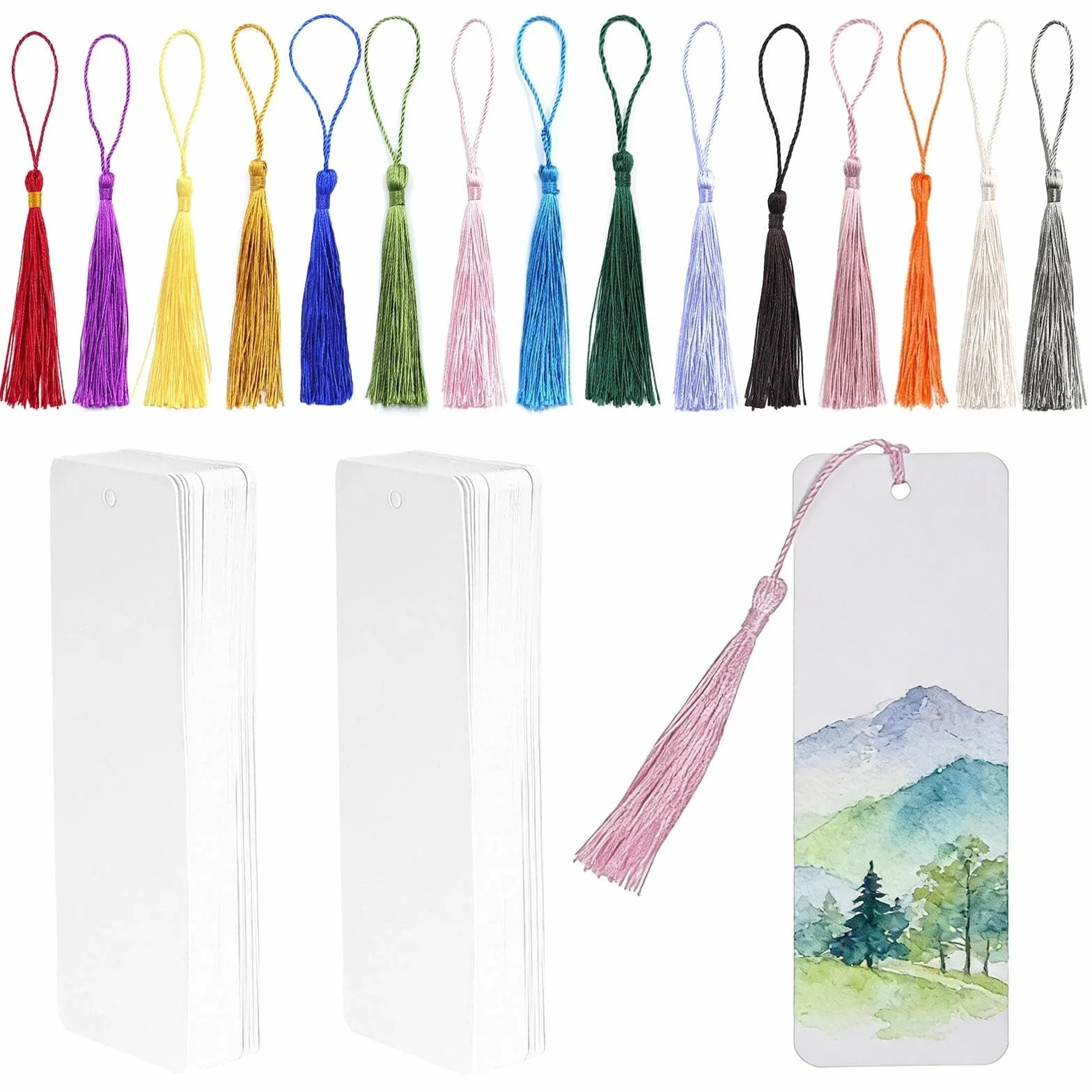 Marcapaginas Papel Personalizado 14x4.9 cm con Agujero Borlas 90 Piezas (Blanco)