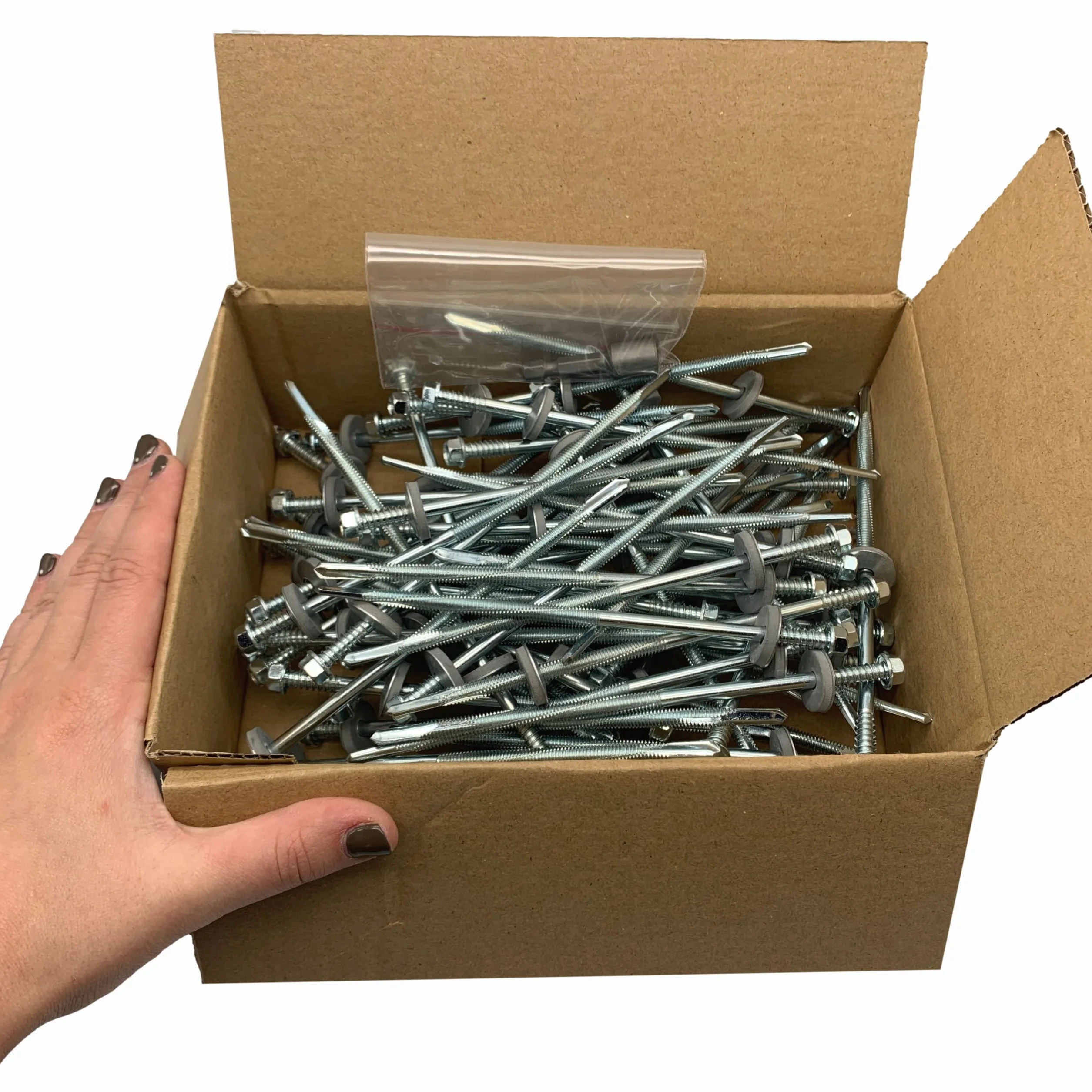 Paquete de 60 tornillos autoperforantes de cabeza hexagonal de acero al carbono de 5,5 x 150 mm con arandelas EPDM para fijar paneles sándwich (60, 5,5 x 150 mm)