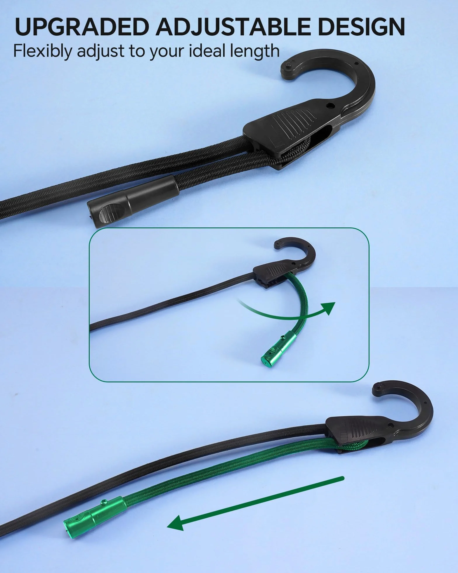 Cordones elásticos ajustables de 24 pulgadas con ganchos, se ajustan de forma flexible de 6.5 a 24 pulgadas, correas elásticas negras con elasticidad superior y resistencia a los rayos UV, perfectas
