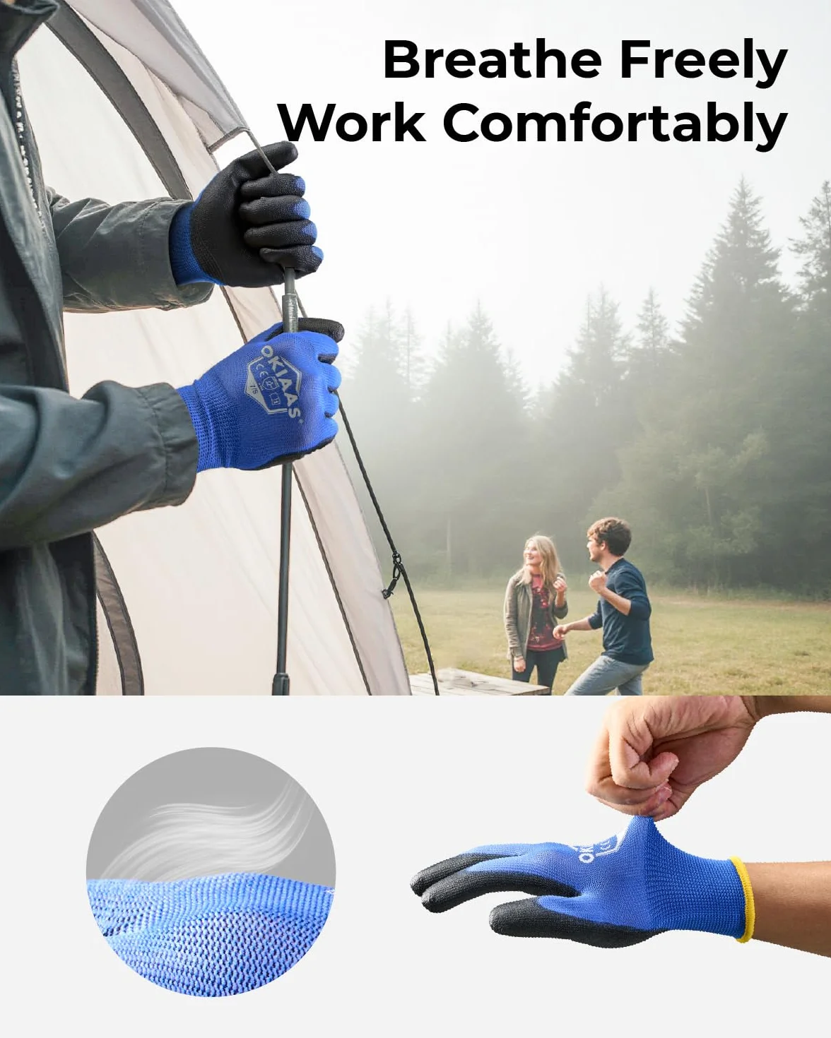 OKIAAS Guantes de trabajo de seguridad (12 pares, tamaño XL/10) con mango, guantes de trabajo con revestimiento de poliuretano (PU), para mecánico, almacén, jardinería, construcción, trabajos de