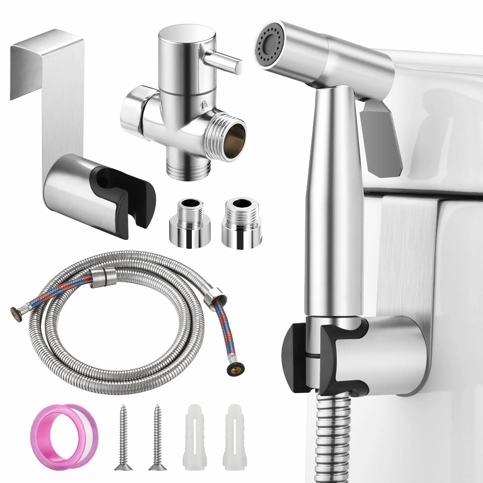 Alcachofa de mano para bidé de acero inoxidable ajustable G1/2"-3/8" para higiene íntima