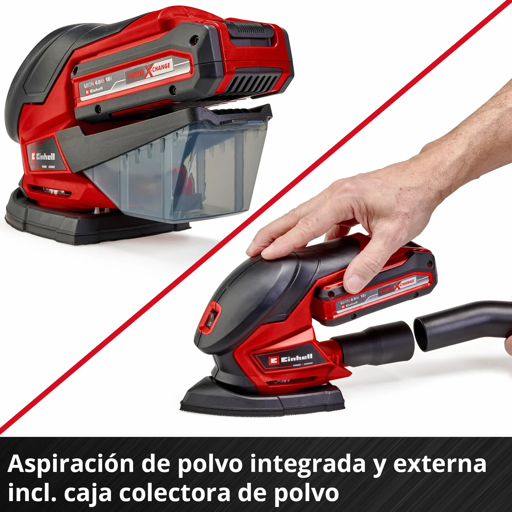 Einhell Lijadora múltiple TE-OS 18/150 Li-Solo Power X-Change (24.000 r.p.m., caja colectora de polvo, adaptador de aspiración de polvo, sin batería ni cargador)